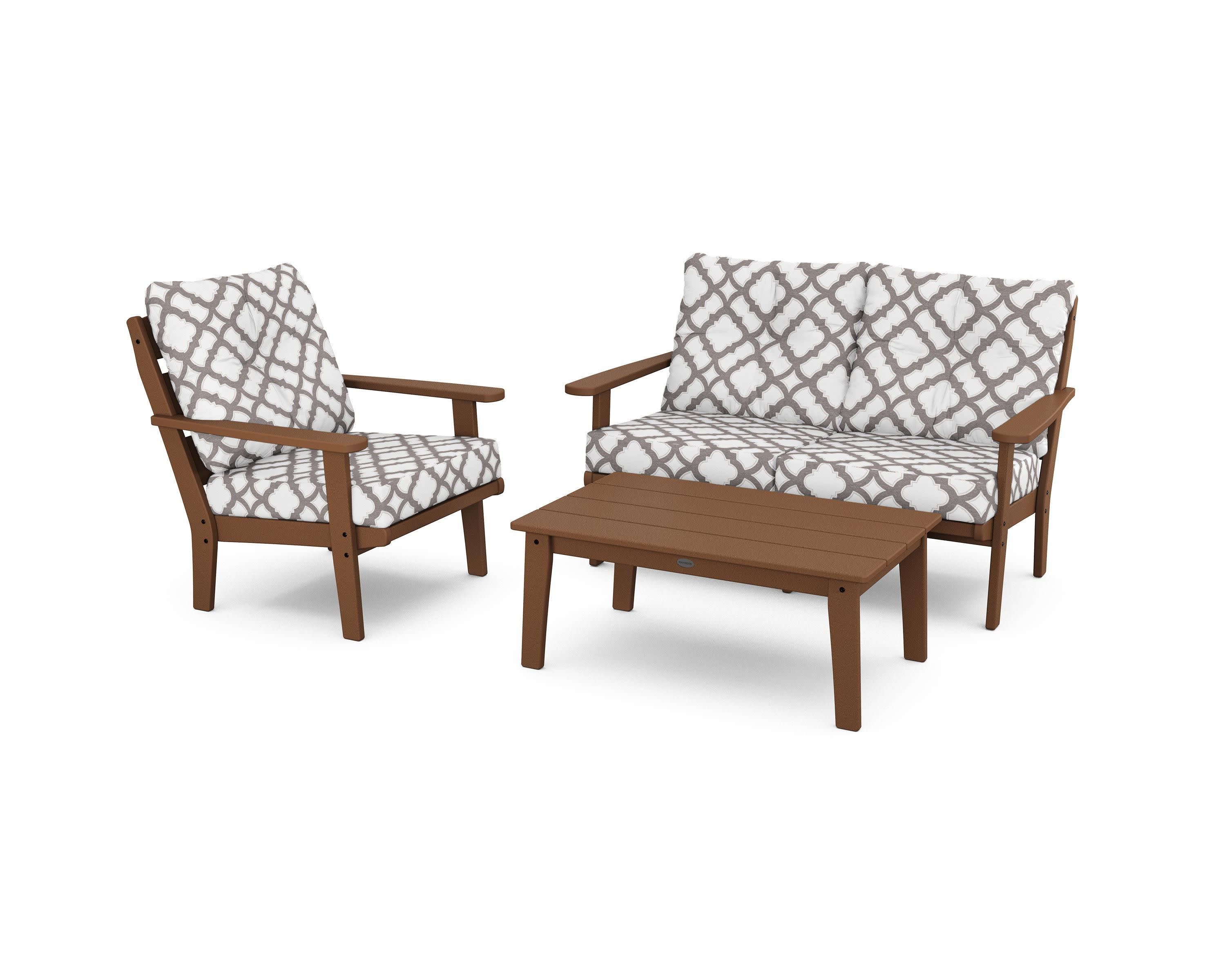 Lakeside 3-Piece Deep Seating Set in Teak / Trellis Grey Mist
