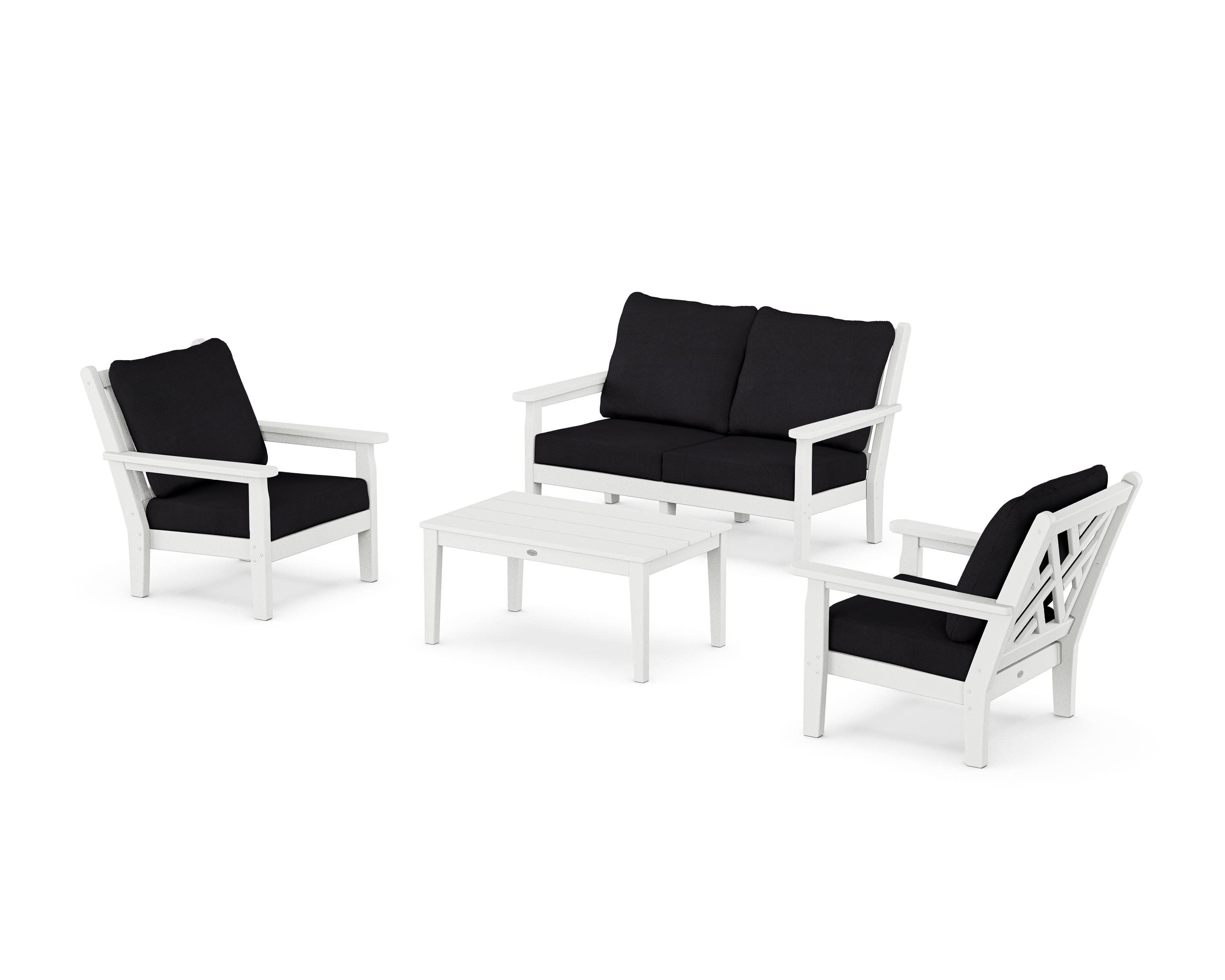 Chippendale 4-Piece Deep Seating Set with Loveseat in White / Midnight Linen