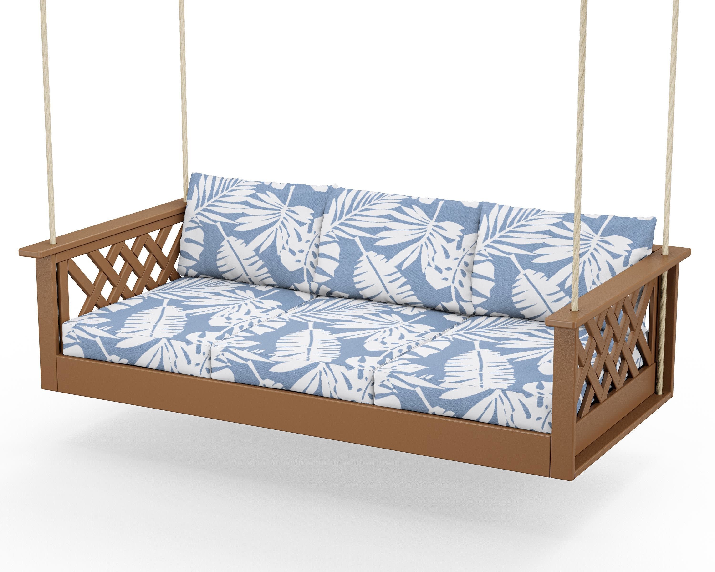 Wovendale Daybed Swing in Teak / Leaf Sky Blue