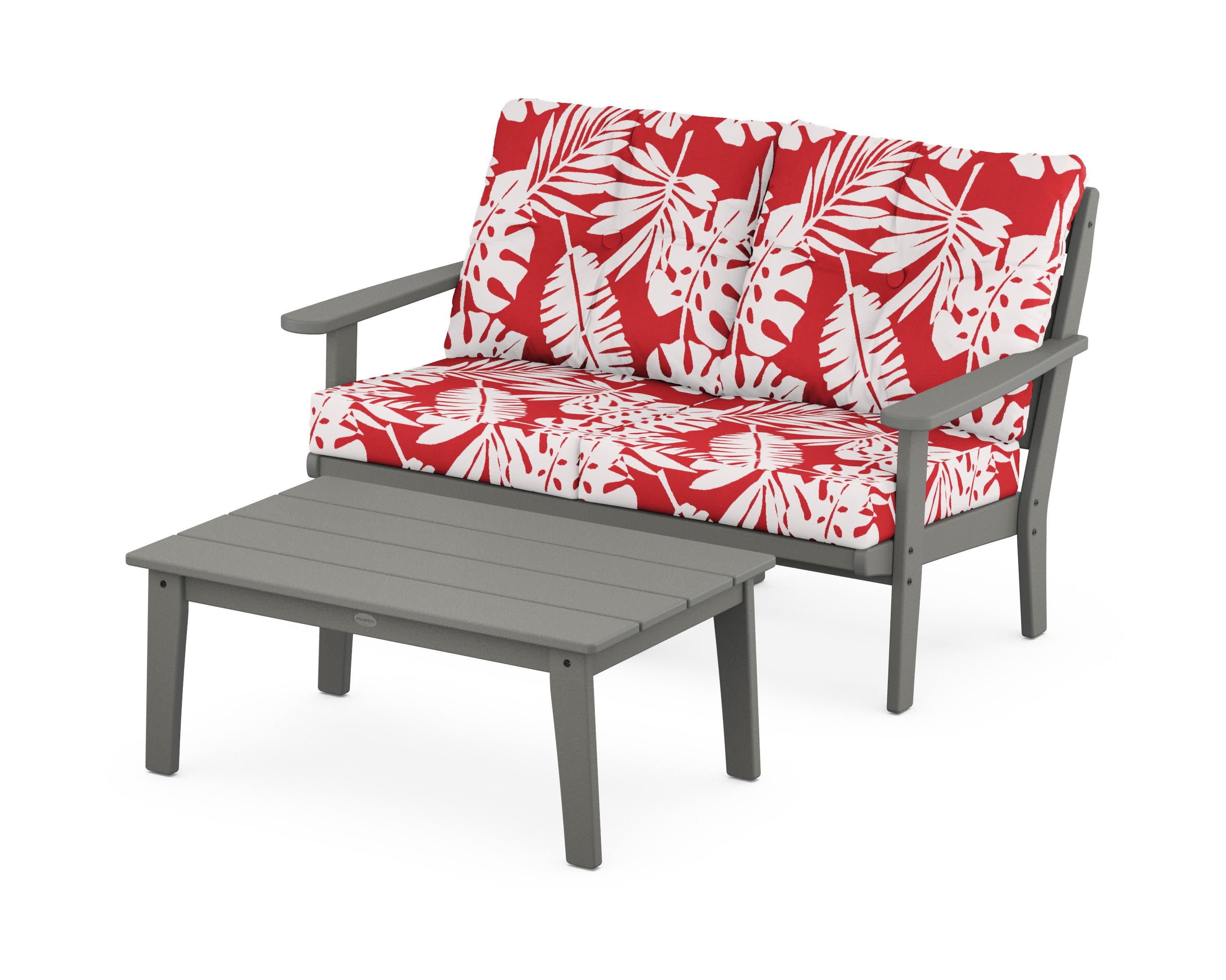 Lakeside 2-Piece Lounge Loveseat Set in Slate Grey / Leaf Crimson