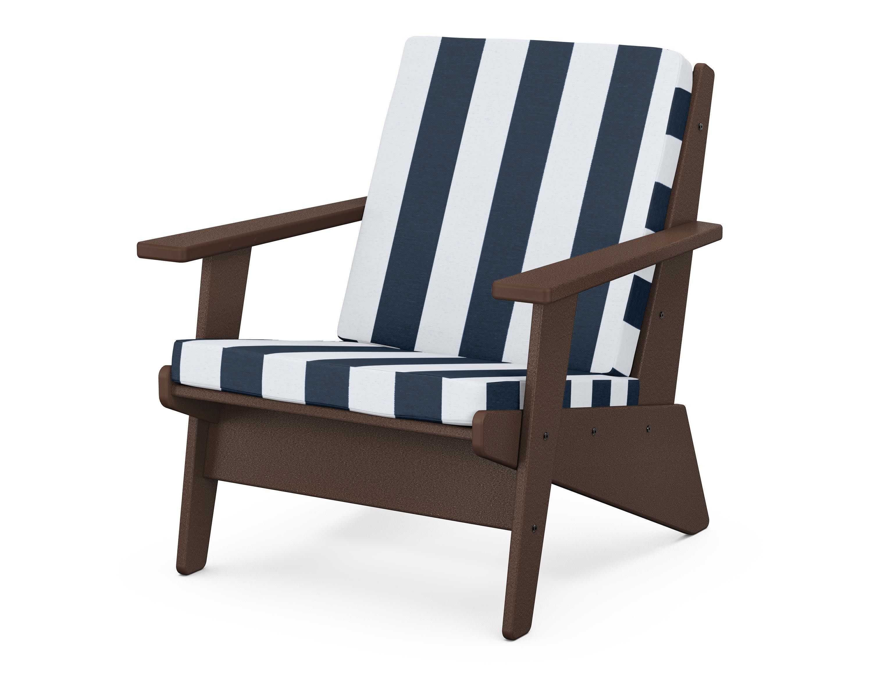 Riviera Modern Lounge Chair in Mahogany / Cabana Stripe Marine Indigo