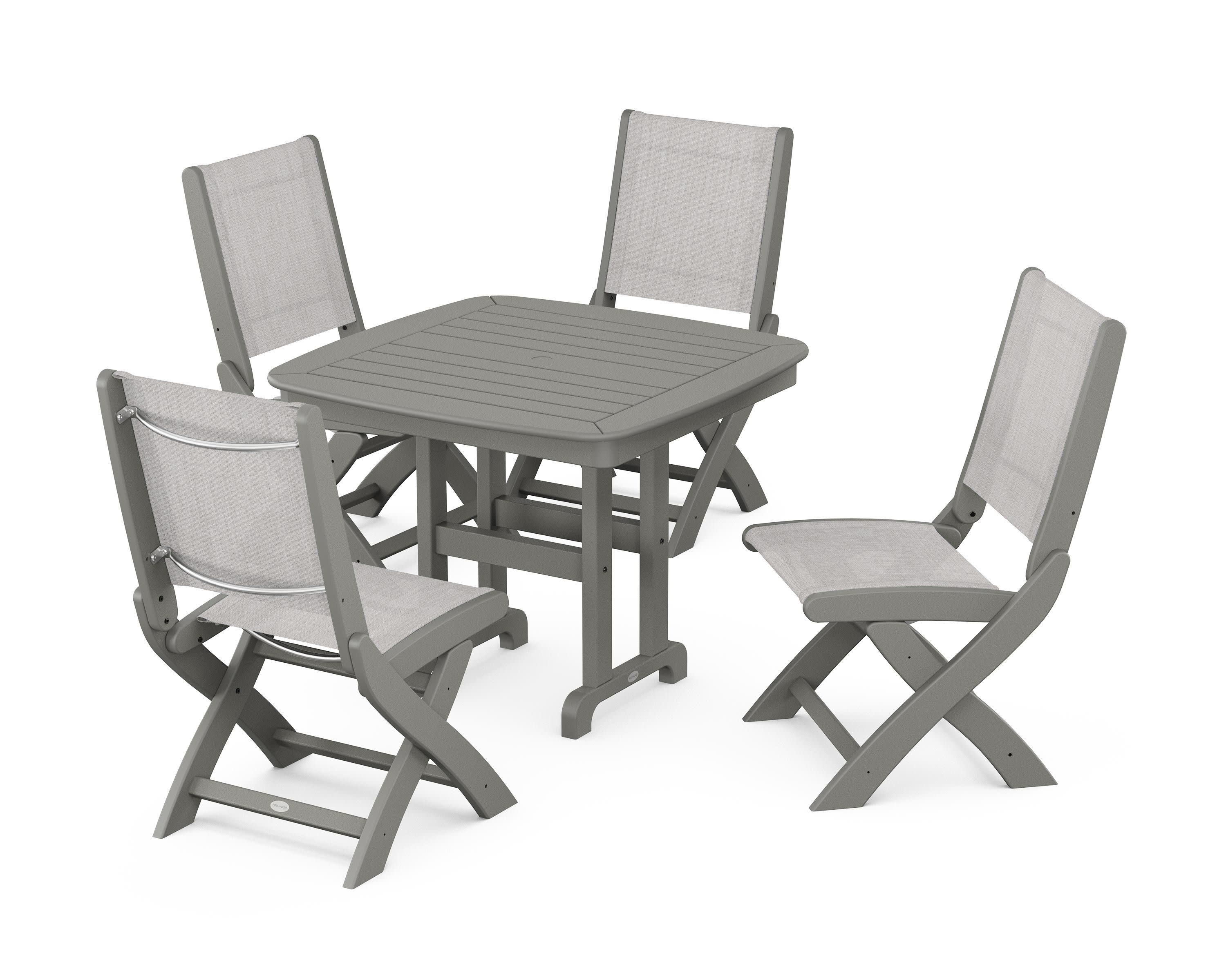 Coastal Folding Side Chair 5-Piece Dining Set in Slate Grey / Parchment Sling
