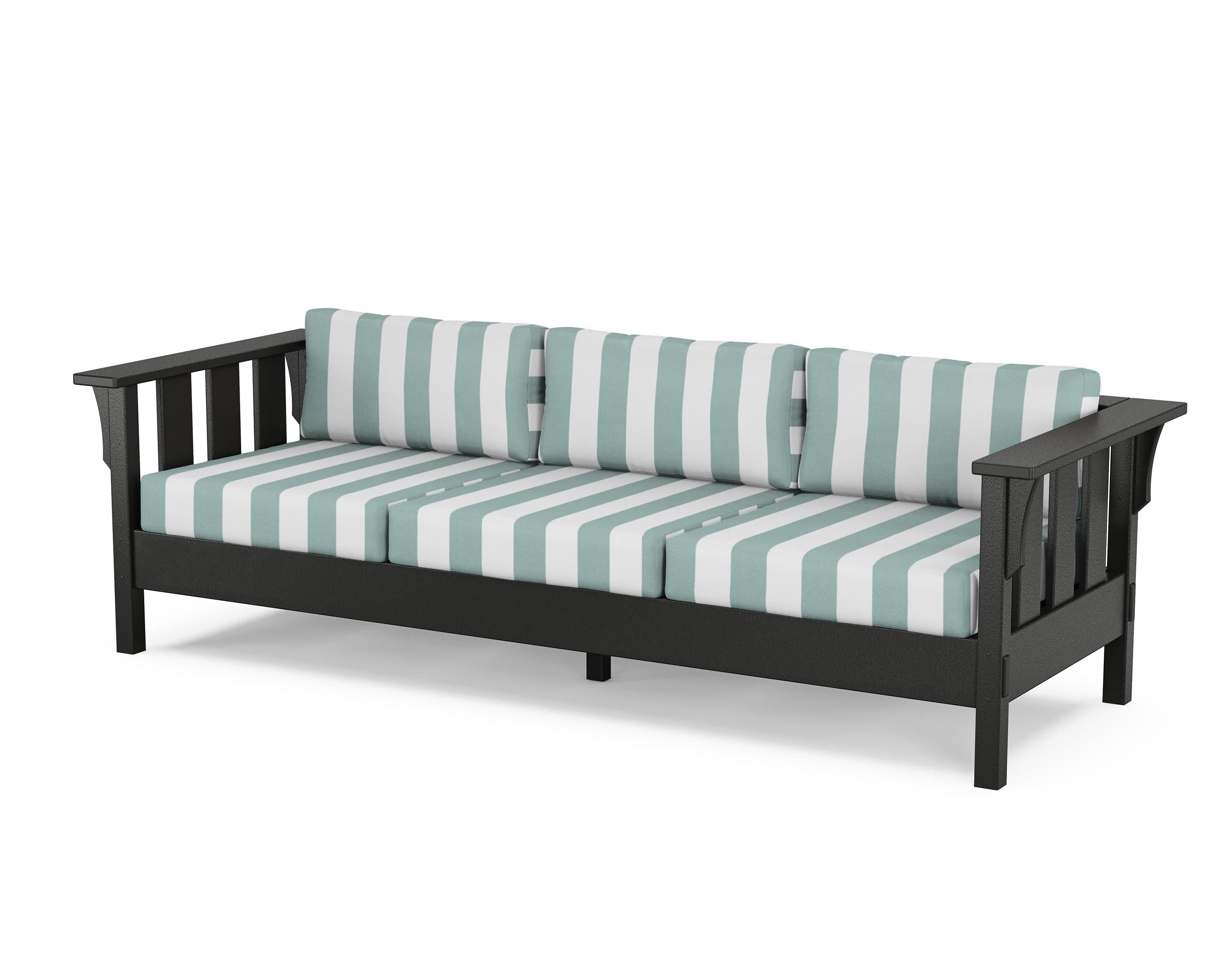 Acadia Deep Seating Sofa in Black / Cabana Stripe Glacier Spa