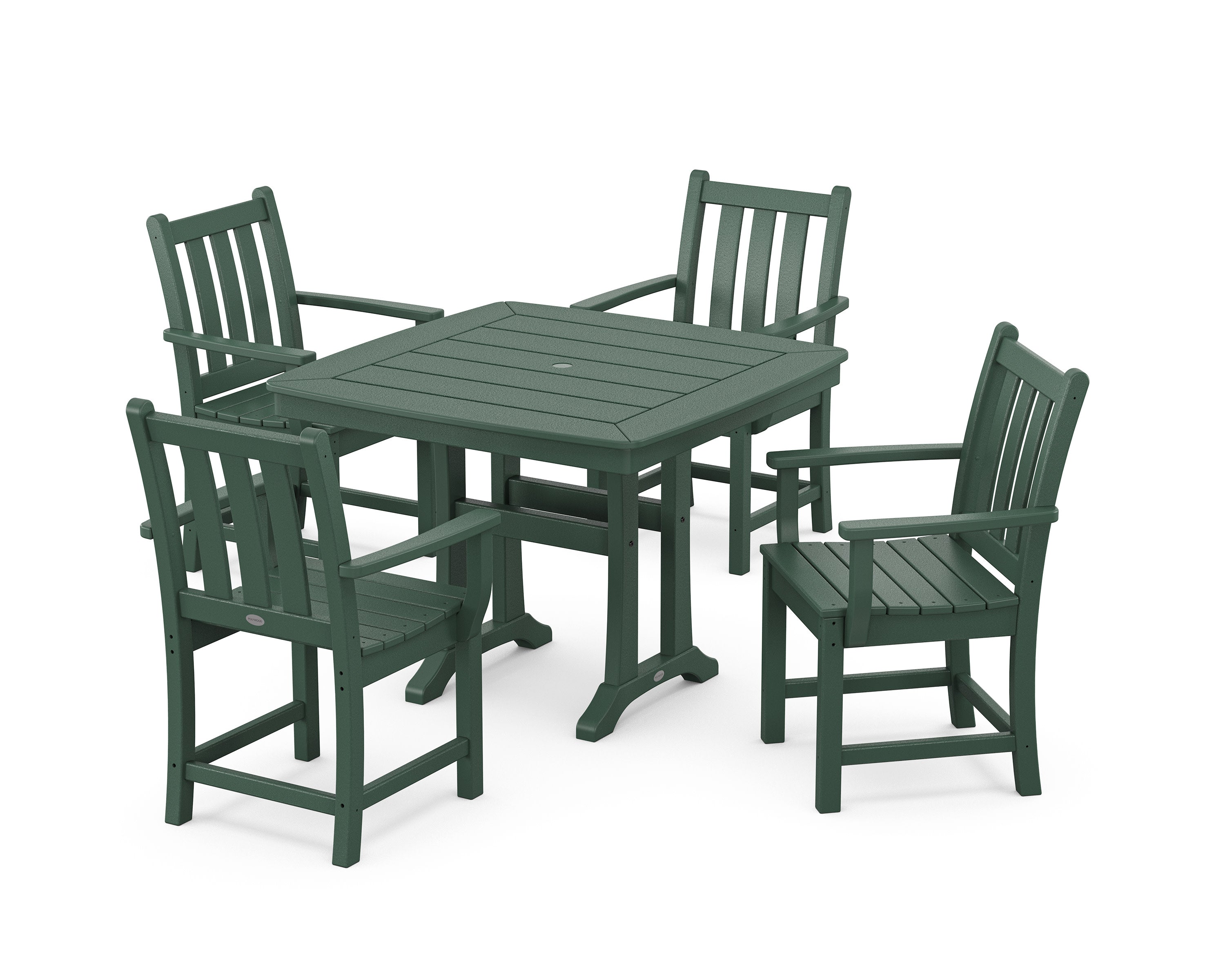 Traditional Garden 5-Piece Dining Set with Trestle Legs in Green