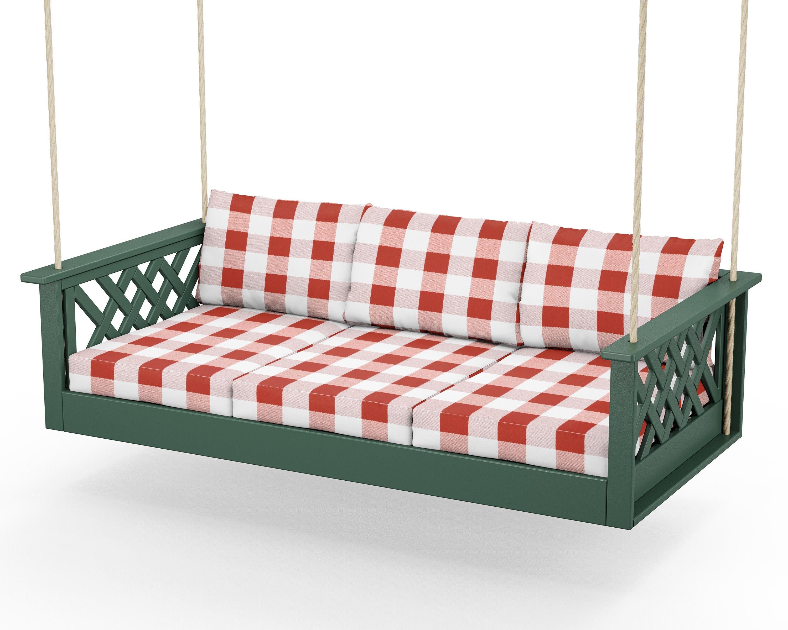 Wovendale Daybed Swing in Green / Buffalo Plaid Crimson