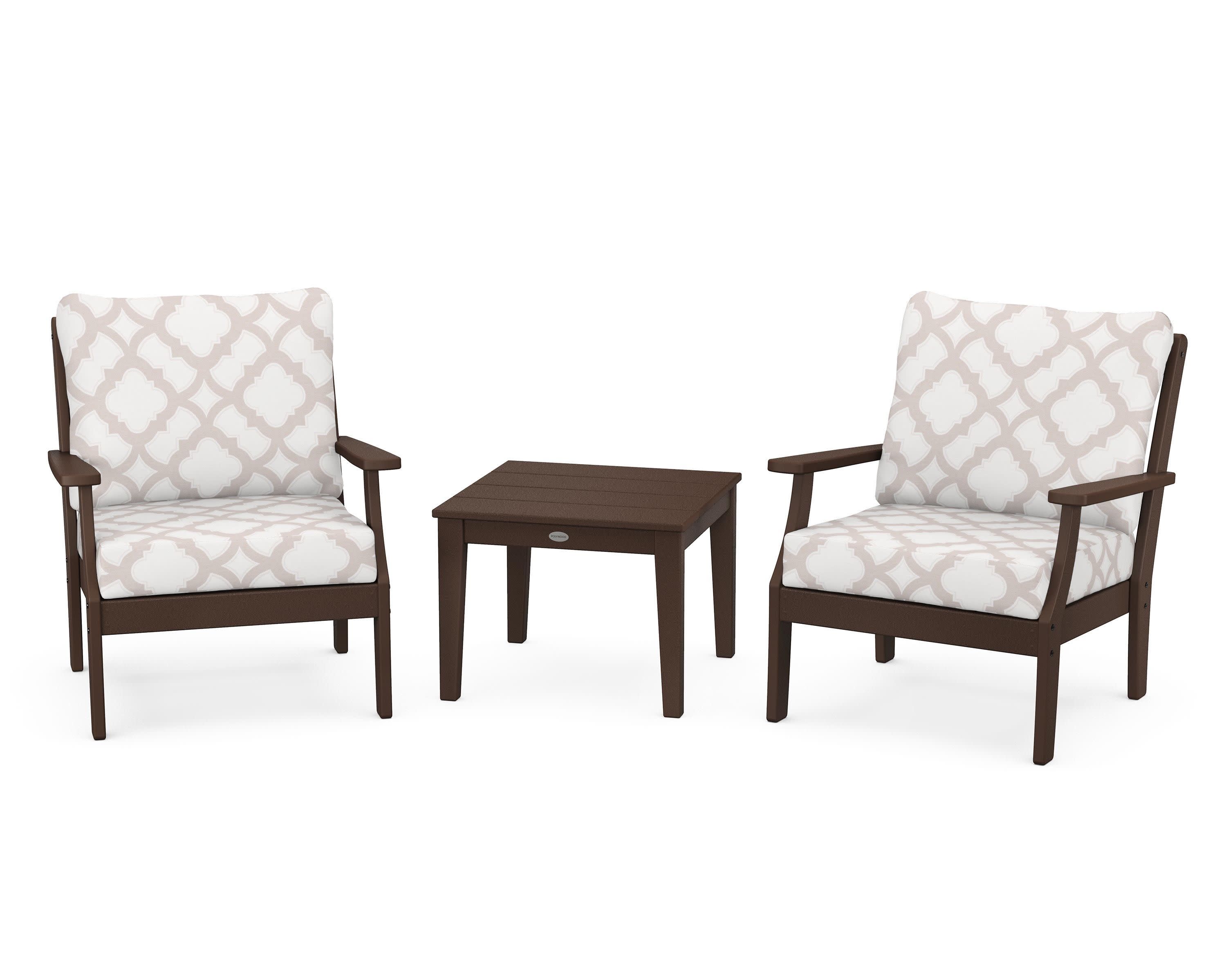 Braxton 3-Piece Deep Seating Set in Mahogany / Trellis Dune Burlap