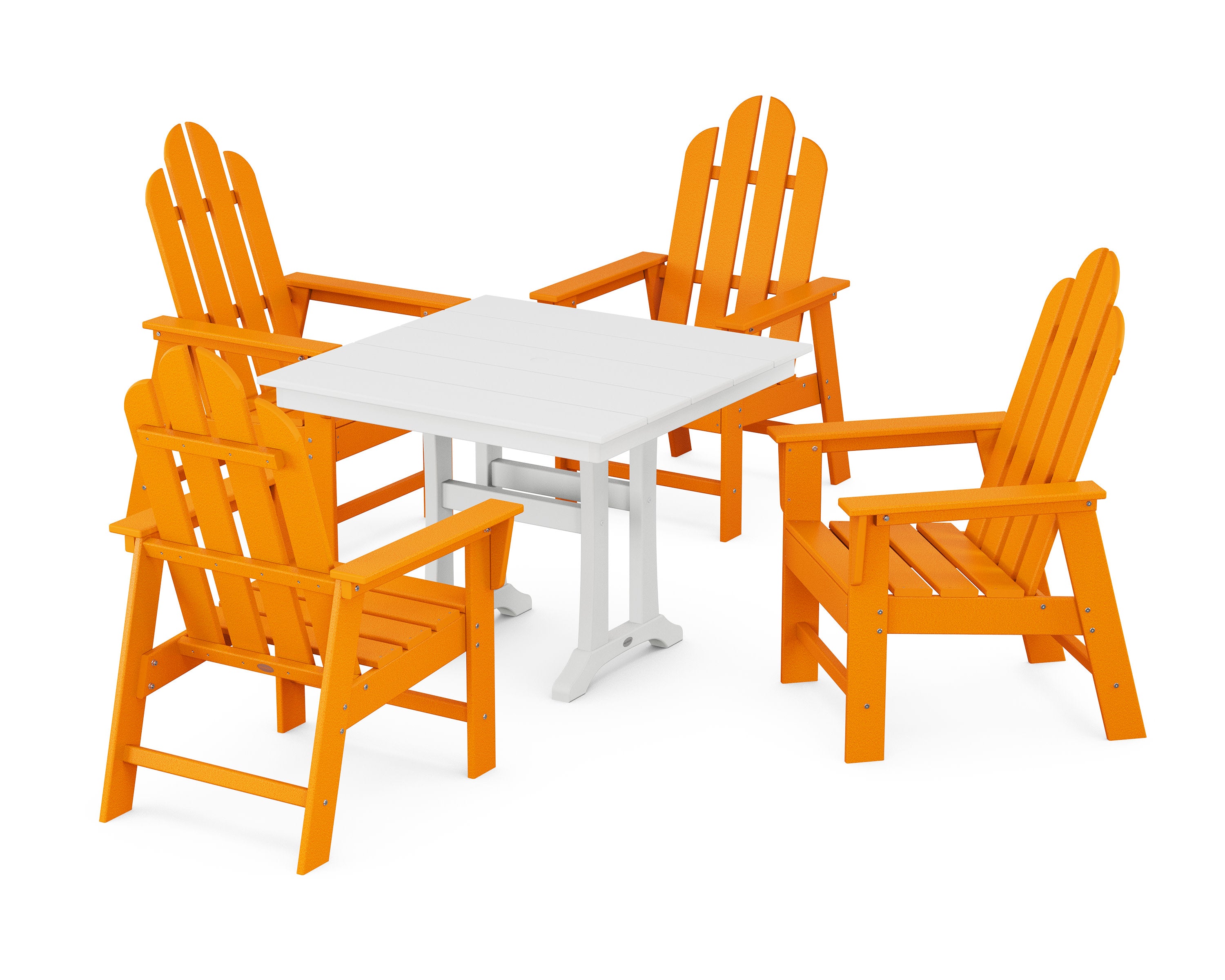 Long Island 5-Piece Farmhouse Dining Set With Trestle Legs in Tangerine / White