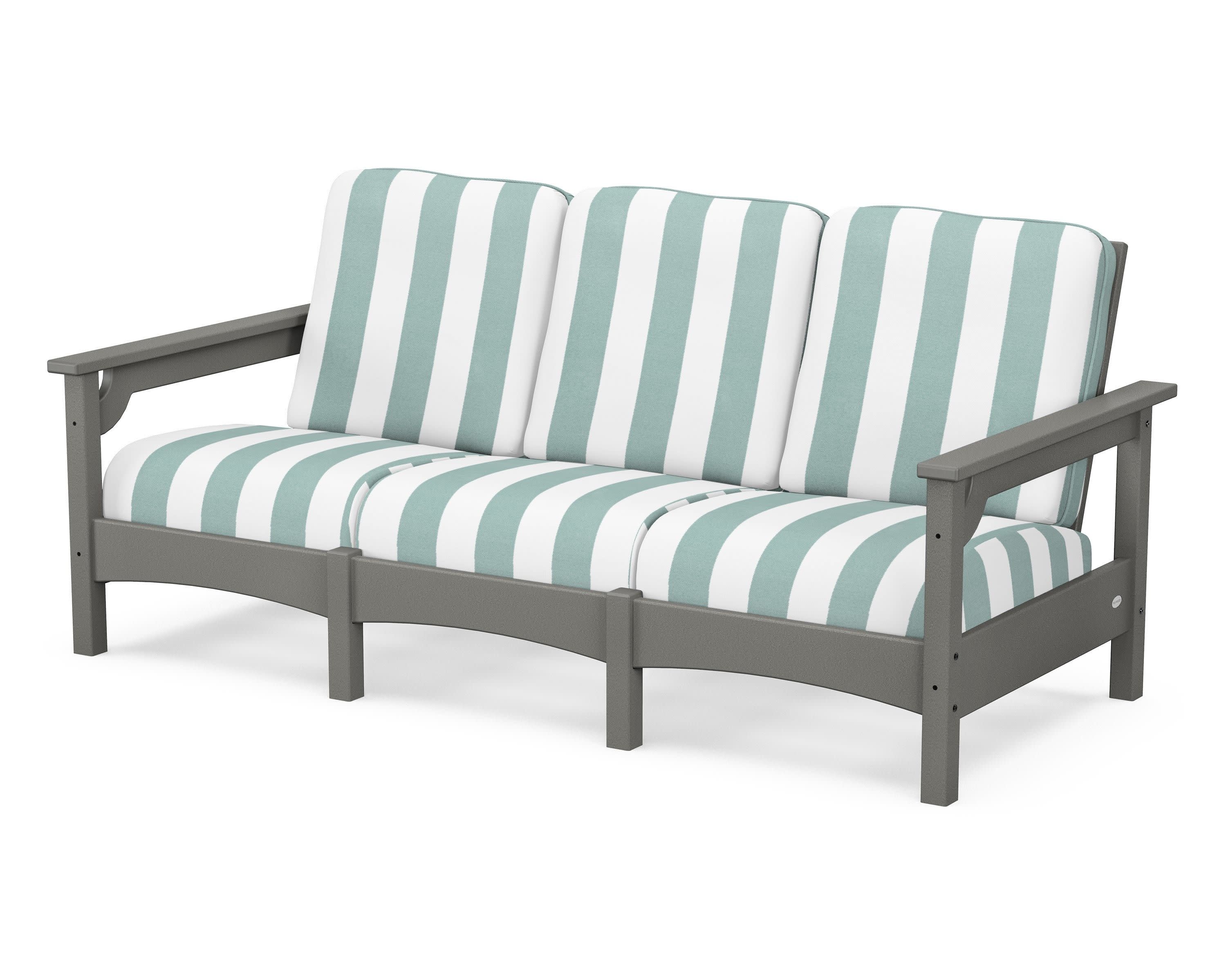 Club Sofa in Slate Grey / Cabana Stripe Glacier Spa