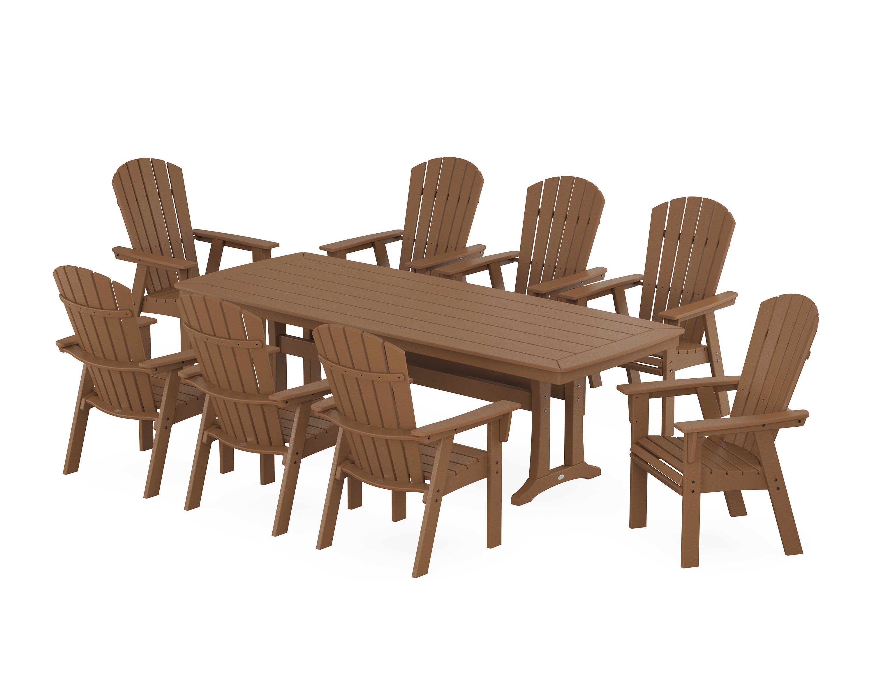 Nautical Curveback Adirondack 9-Piece Dining Set with Trestle Legs in Teak