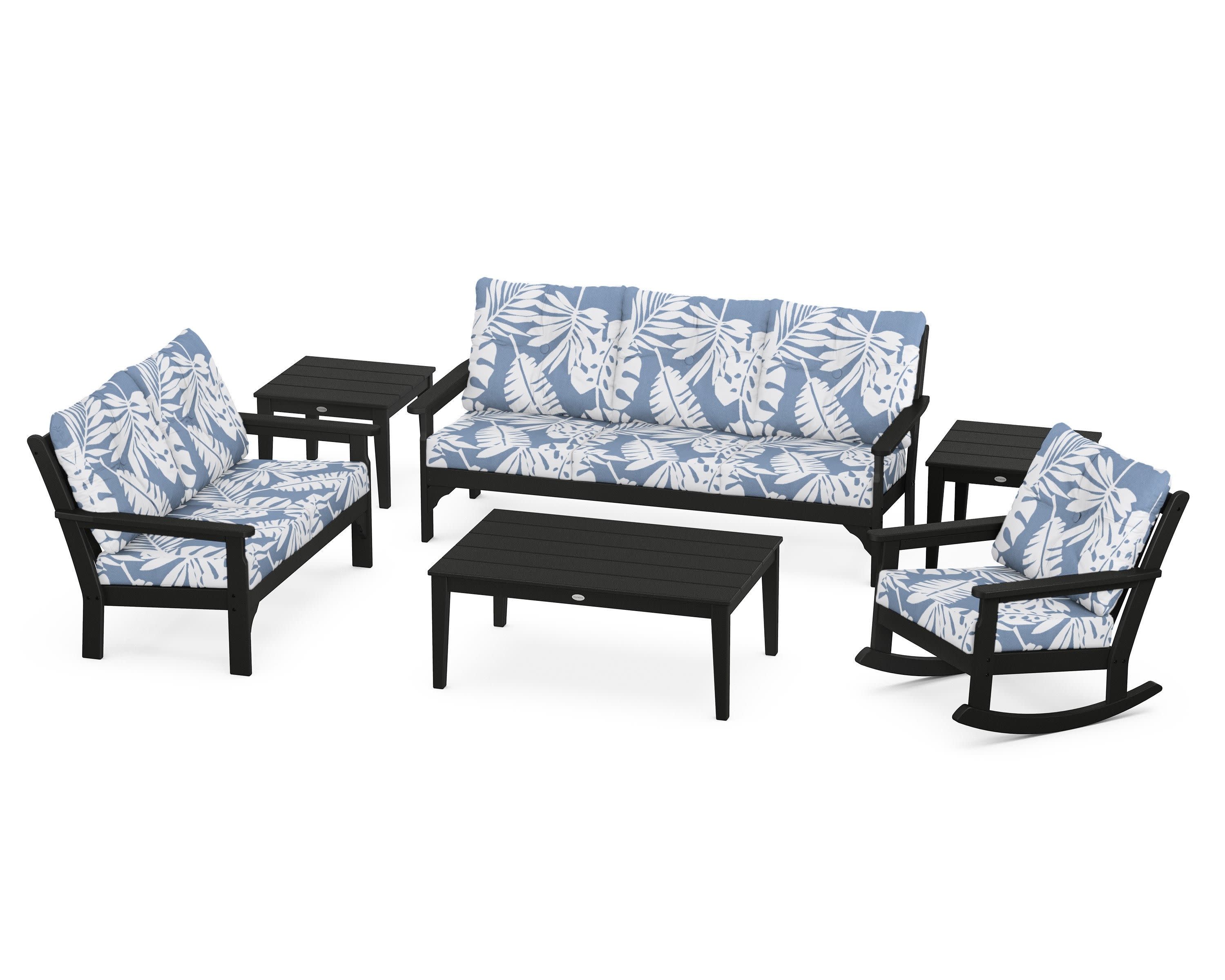 Vineyard 6-Piece Deep Seating Set in Black / Leaf Sky Blue