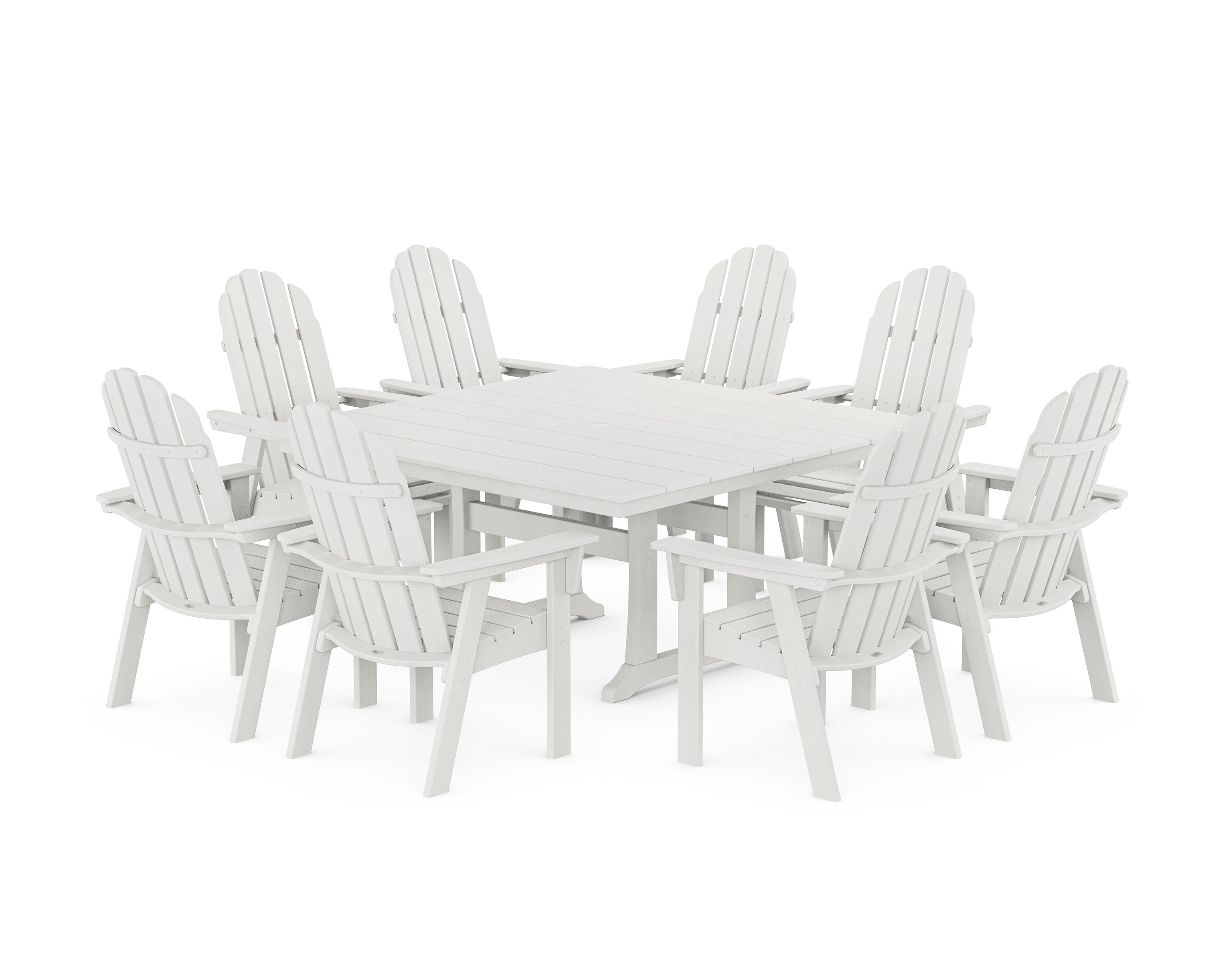 Vineyard Curveback Adirondack 9-Piece Square Farmhouse Dining Set with Trestle Legs in Vintage White