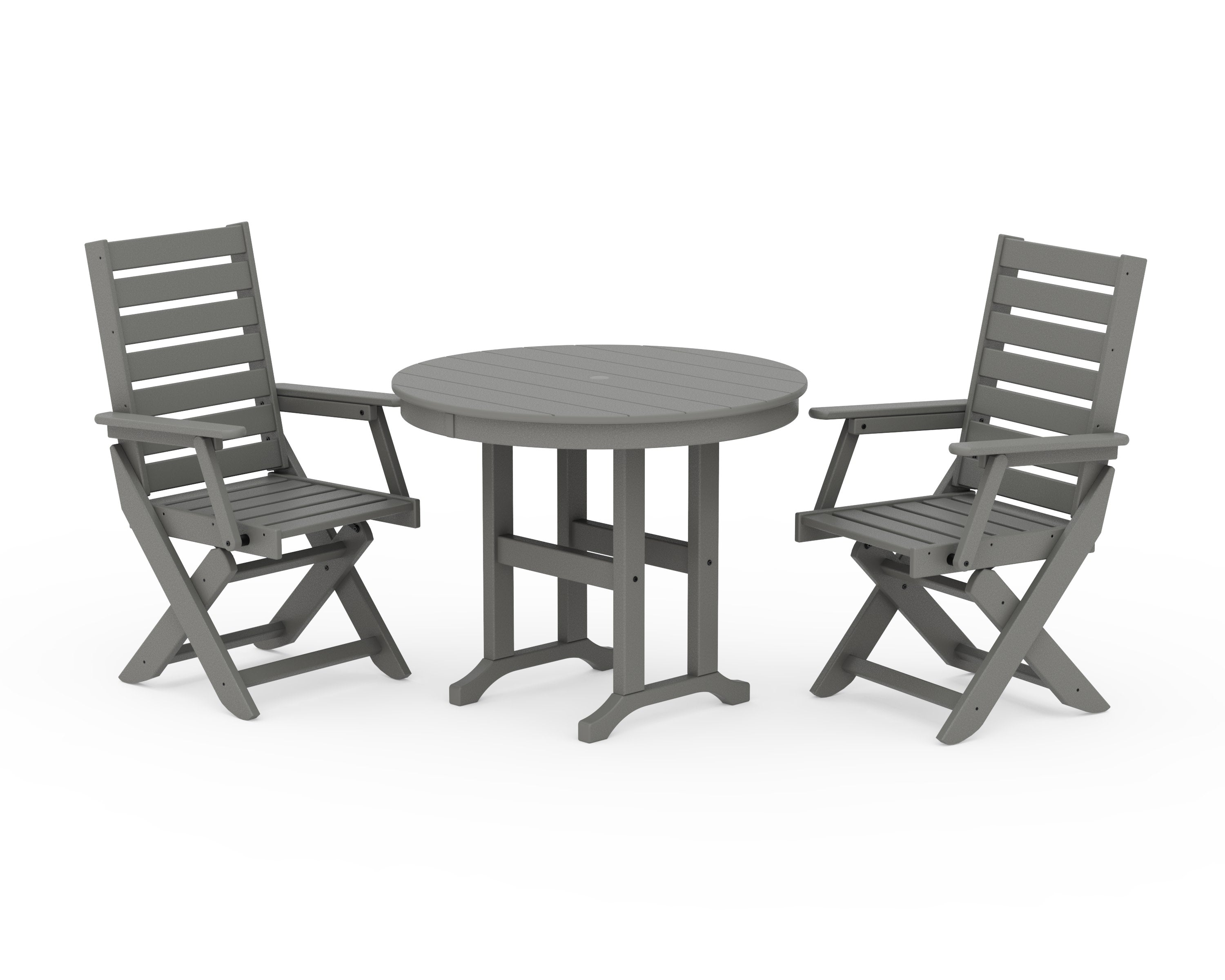 Captain Folding Chair 3-Piece Round Dining Set in Slate Grey
