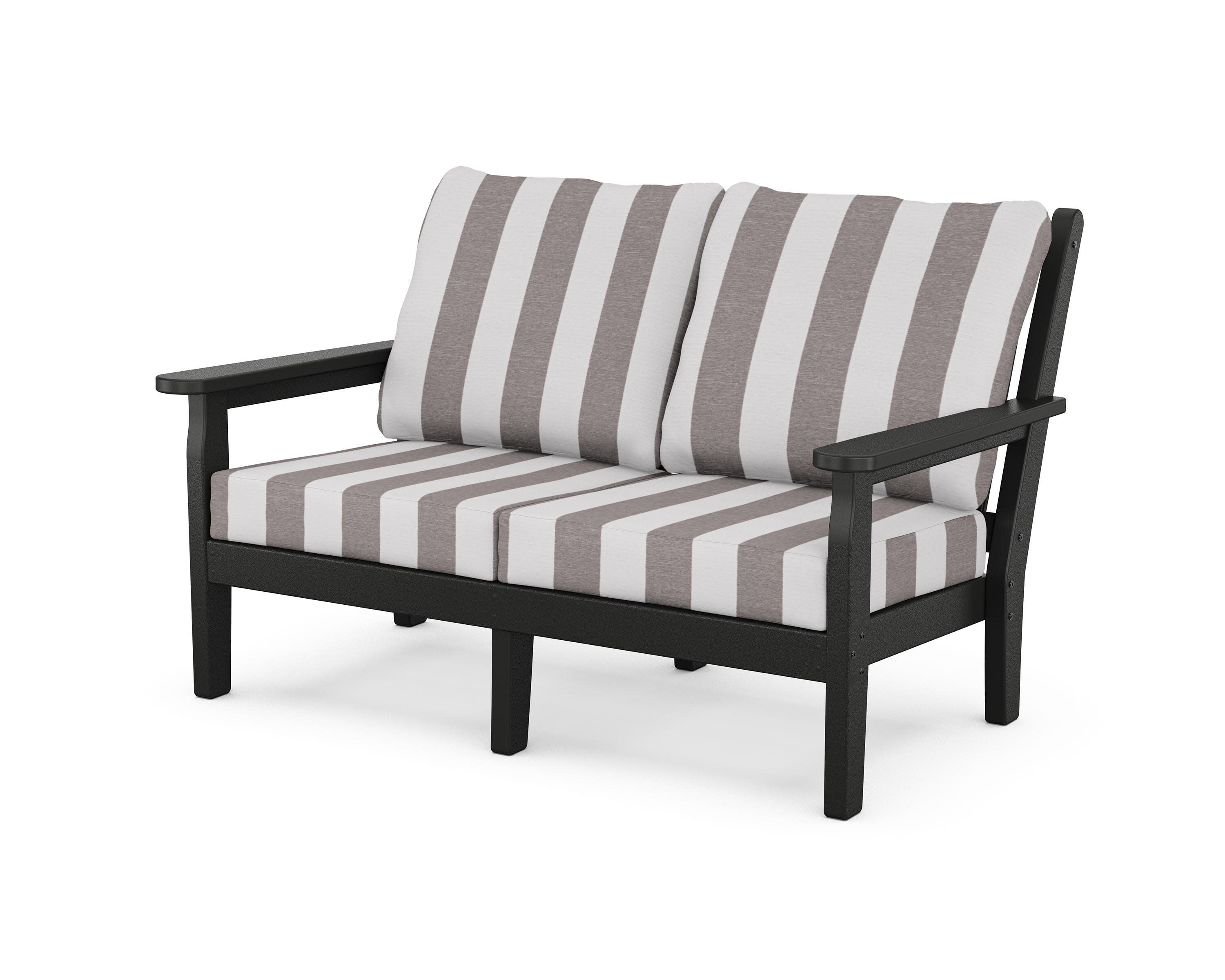 Chippendale Deep Seating Loveseat in Black / Cabana Stripe Grey Mist