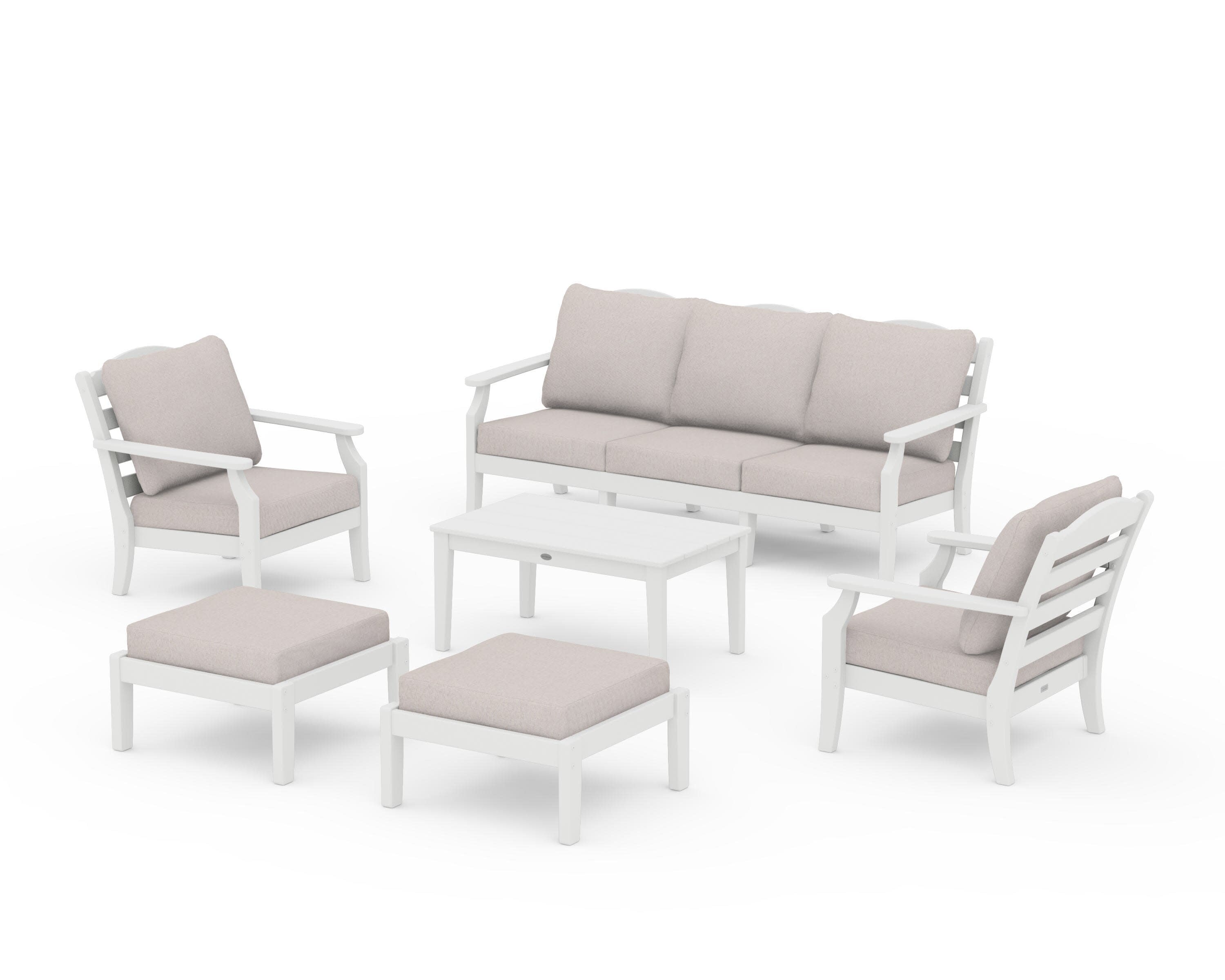 Savannah 6-Piece Lounge Sofa Set in Vintage White / Dune Burlap