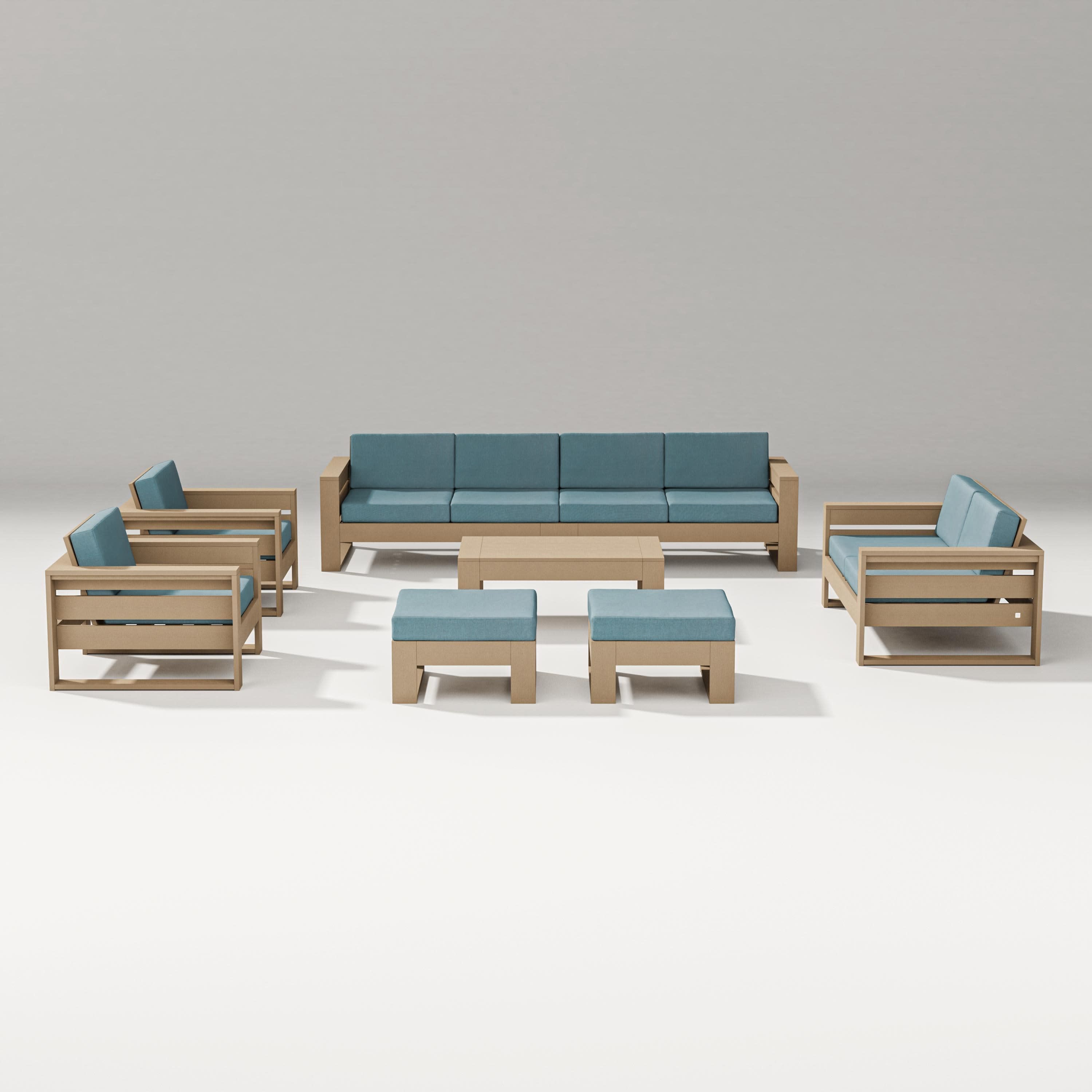 Latitude 8-Piece Lounge Sofa Set in Vintage Sahara / Ocean Teal