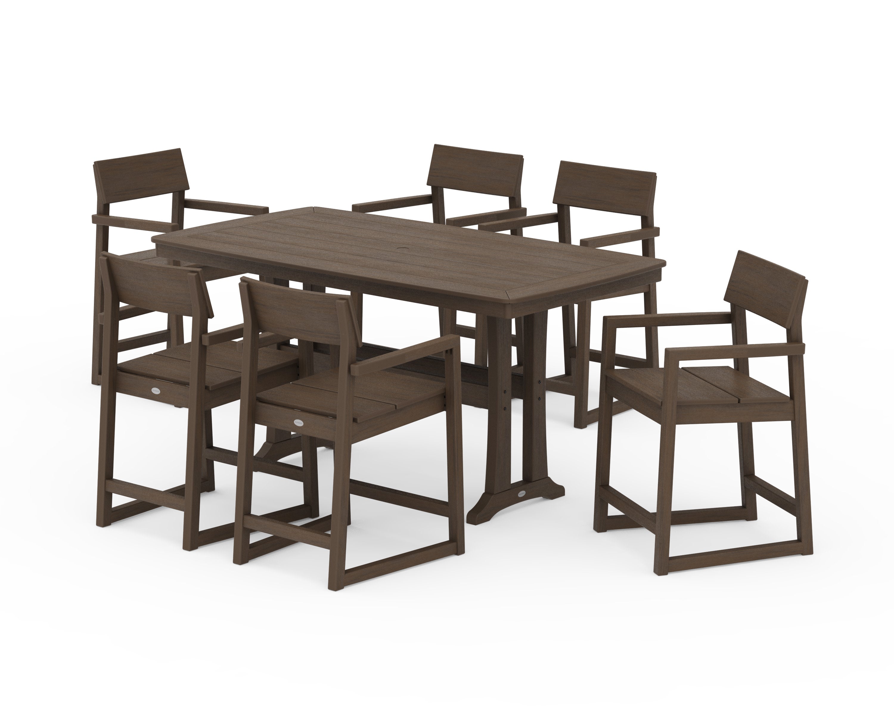 EDGE Arm Chair 7-Piece Counter Set with Trestle Legs in Kona