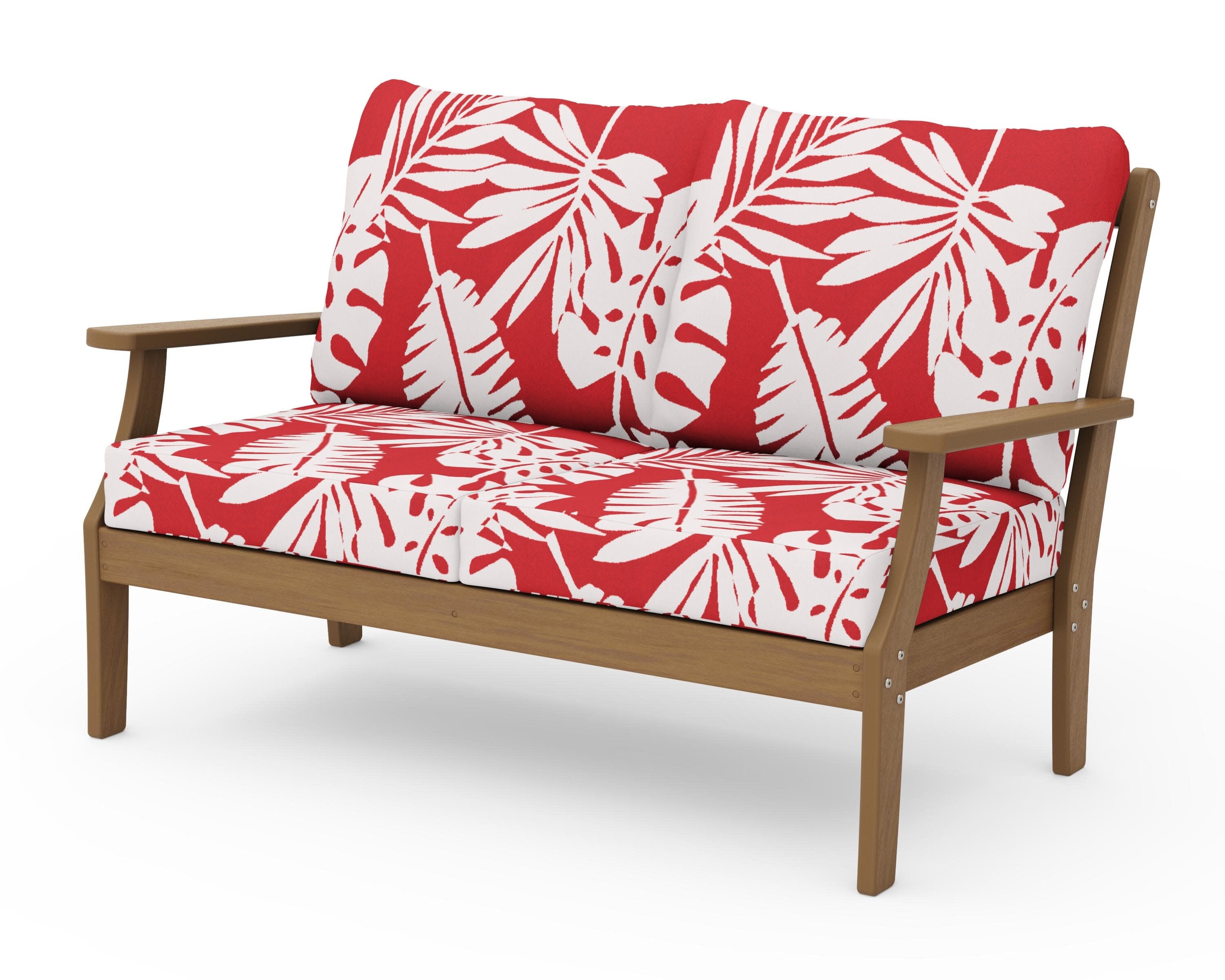 Braxton Deep Seating Loveseat in Natural / Leaf Crimson