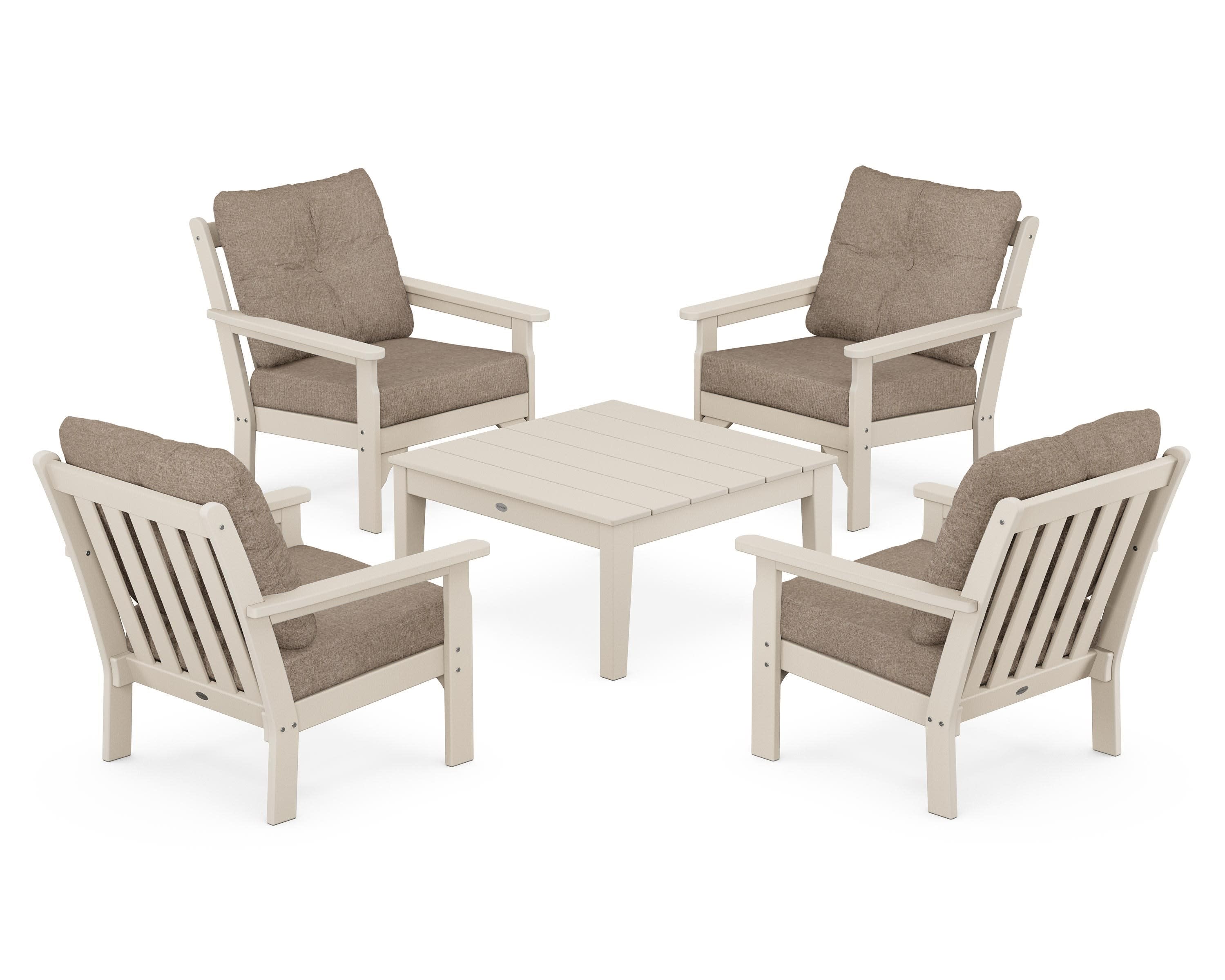 Vineyard 5-Piece Deep Seating Conversation Set in Sand / Spiced Burlap