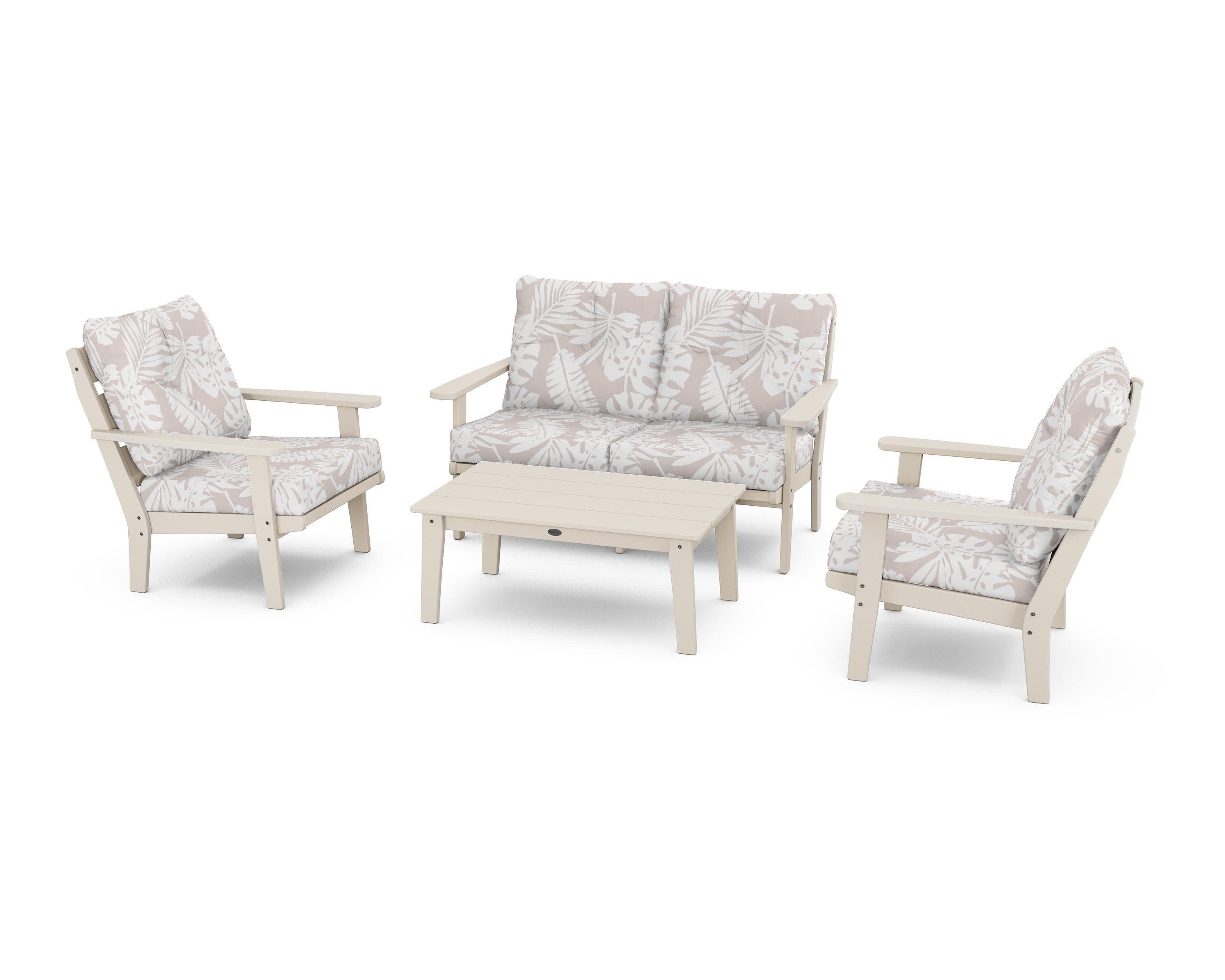Lakeside 4-Piece Deep Seating Set in Sand / Leaf Dune Burlap