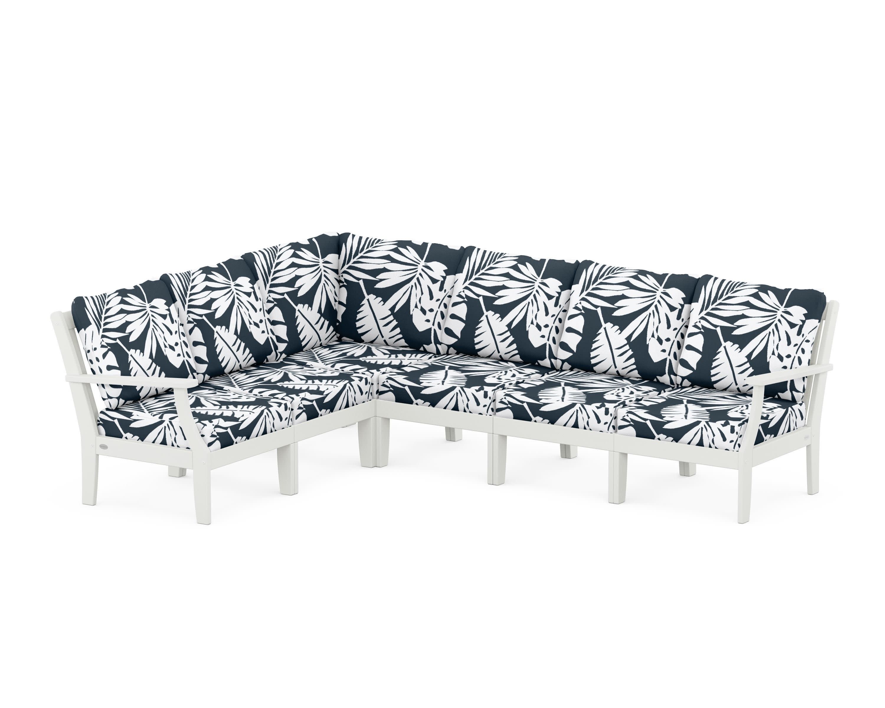 Braxton Modular 6-Piece Deep Seating Set in Vintage White / Leaf Marine Indigo