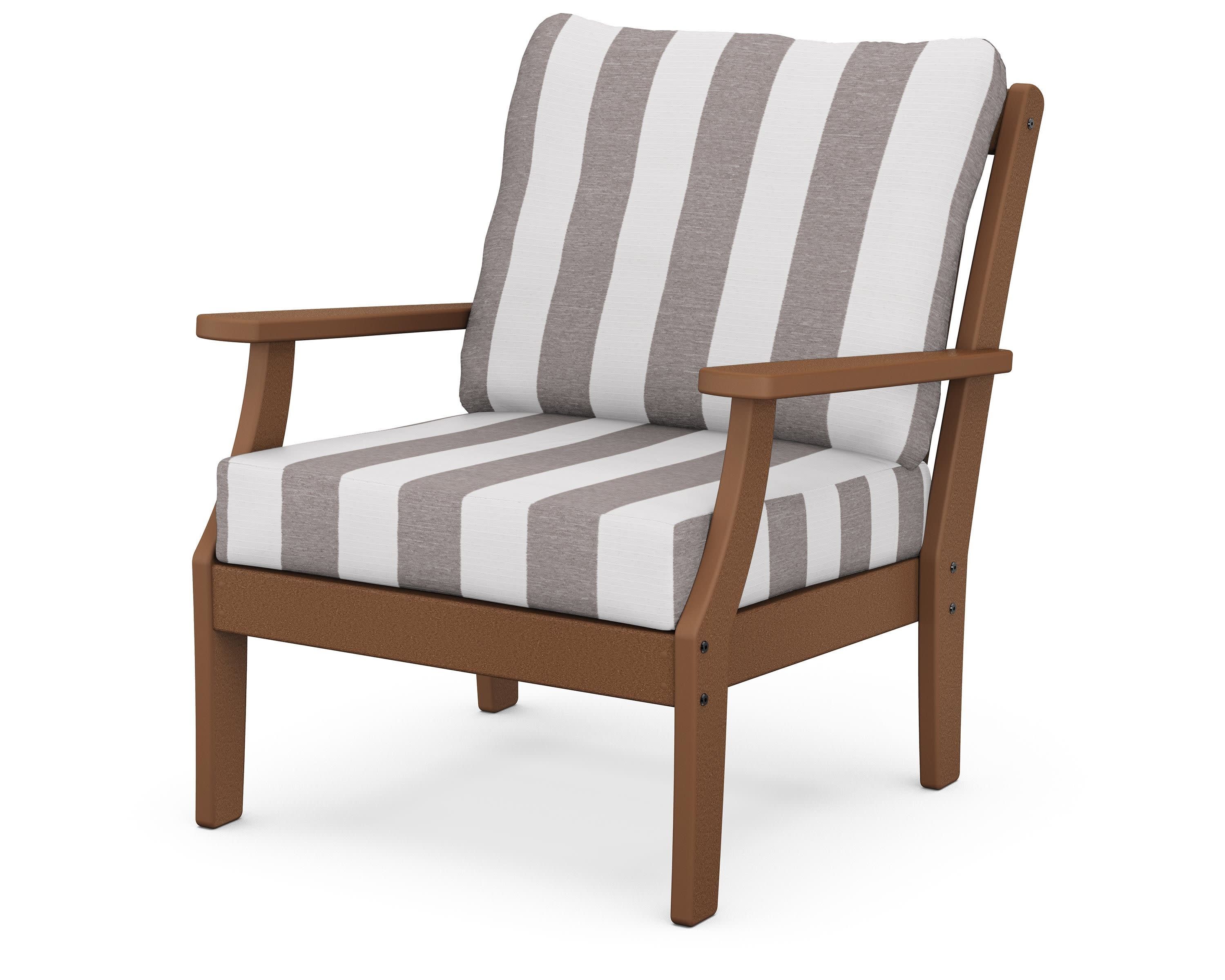 Braxton Deep Seating Chair in Teak / Cabana Stripe Grey Mist