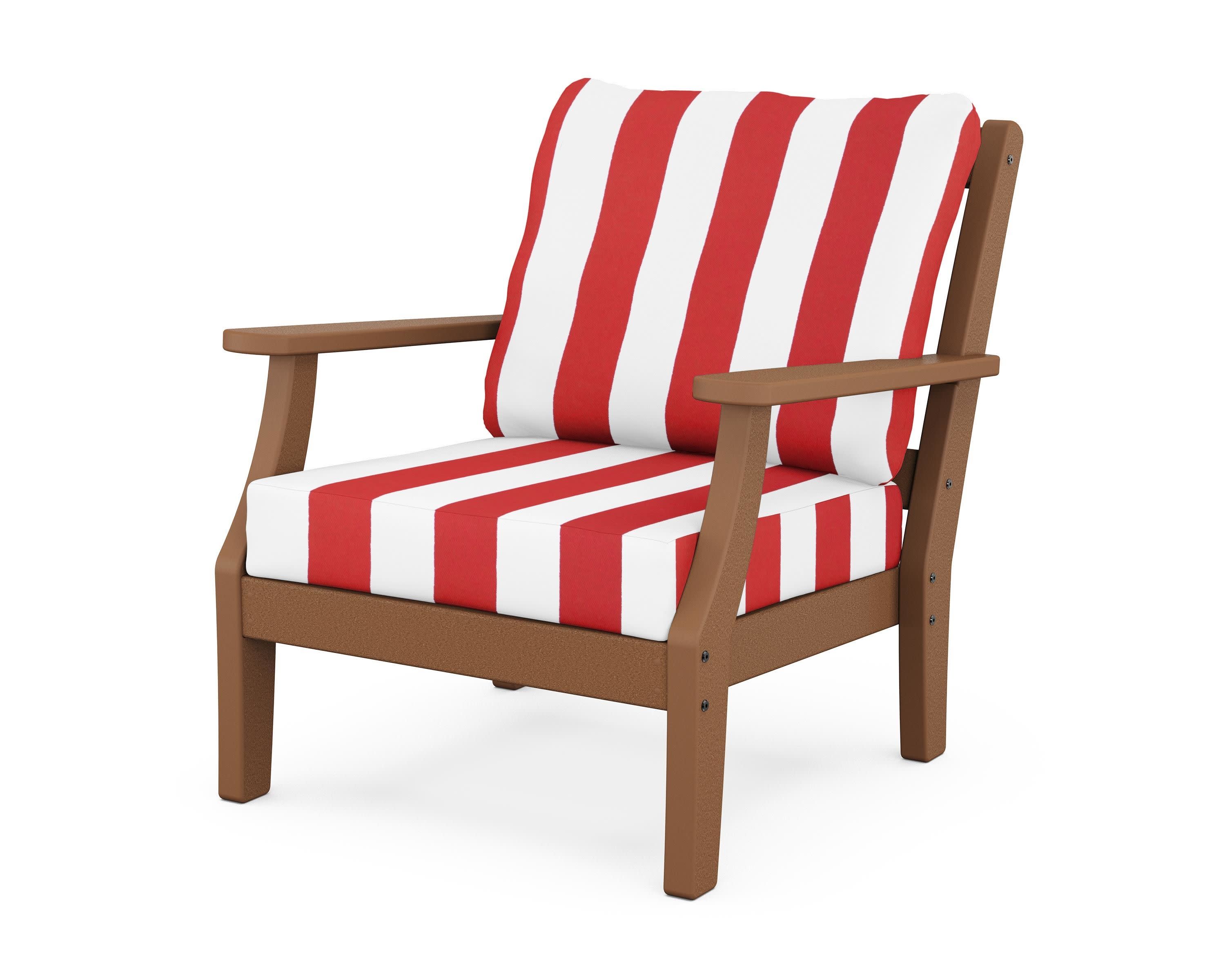 Chinoiserie Deep Seating Chair in Teak / Cabana Stripe Crimson