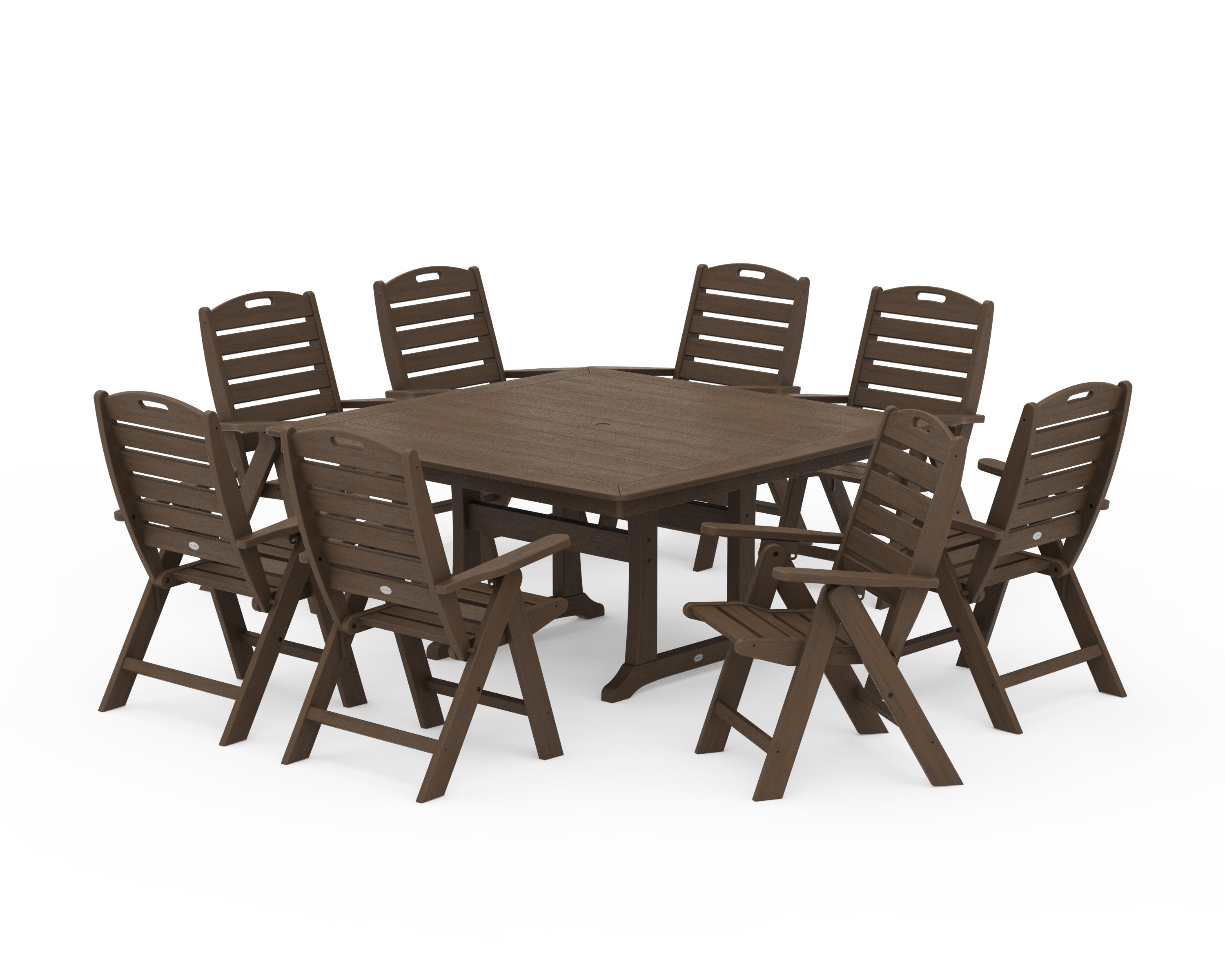 Nautical Highback 9-Piece Square Dining Set with Trestle Legs in Kona