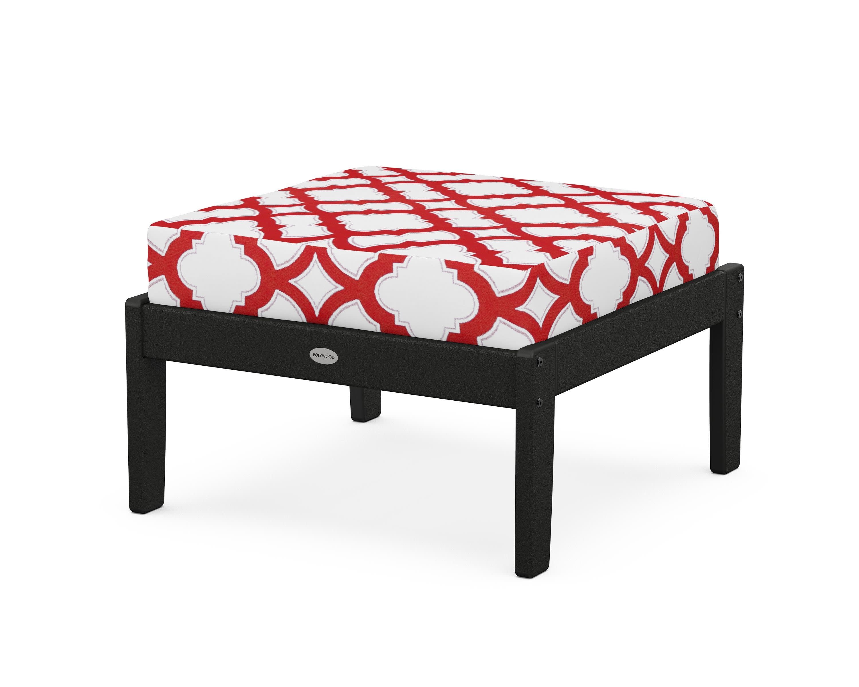 Braxton Deep Seating Ottoman in Black / Trellis Crimson