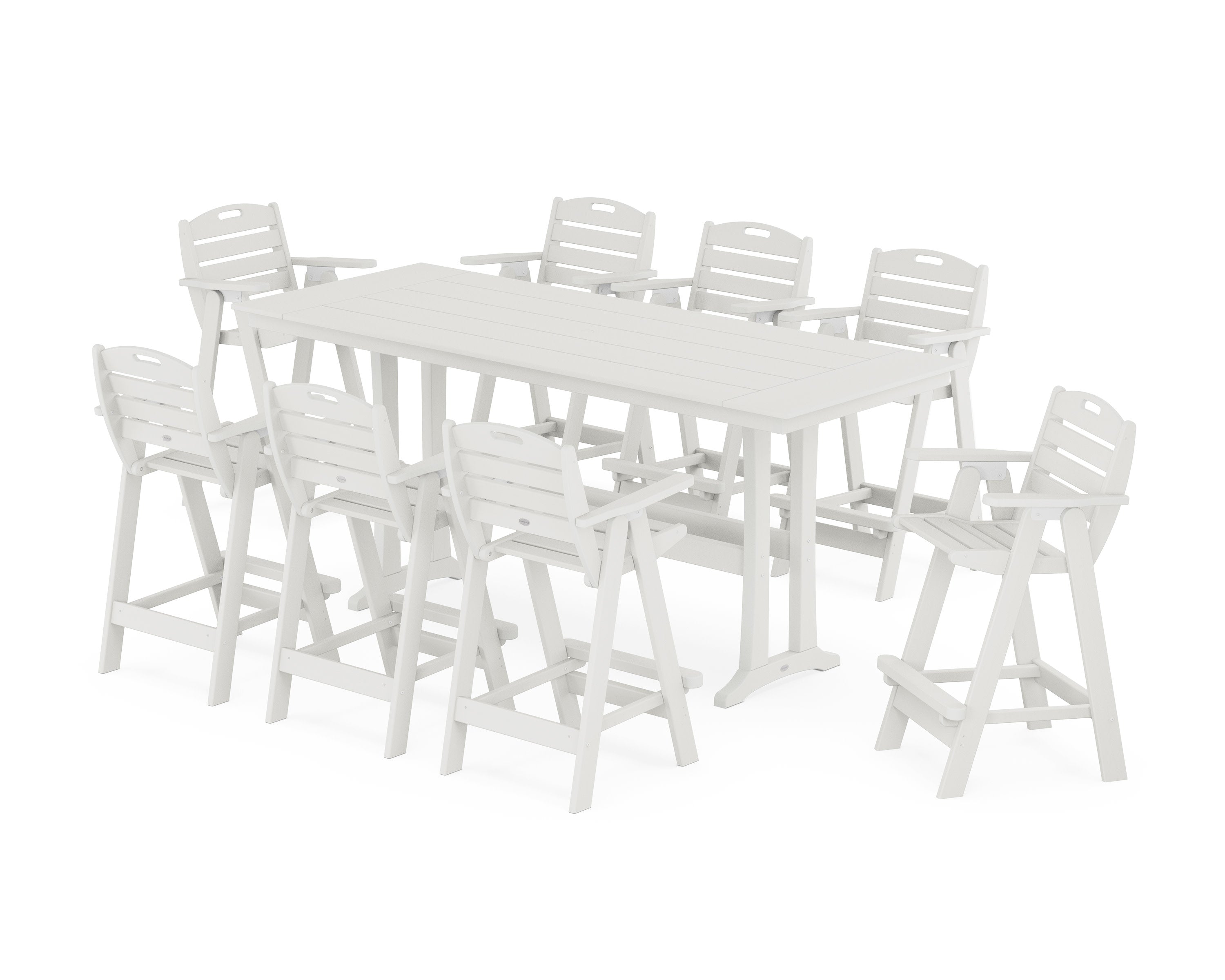 Nautical 9-Piece Farmhouse Bar Set with Trestle Legs in Vintage White
