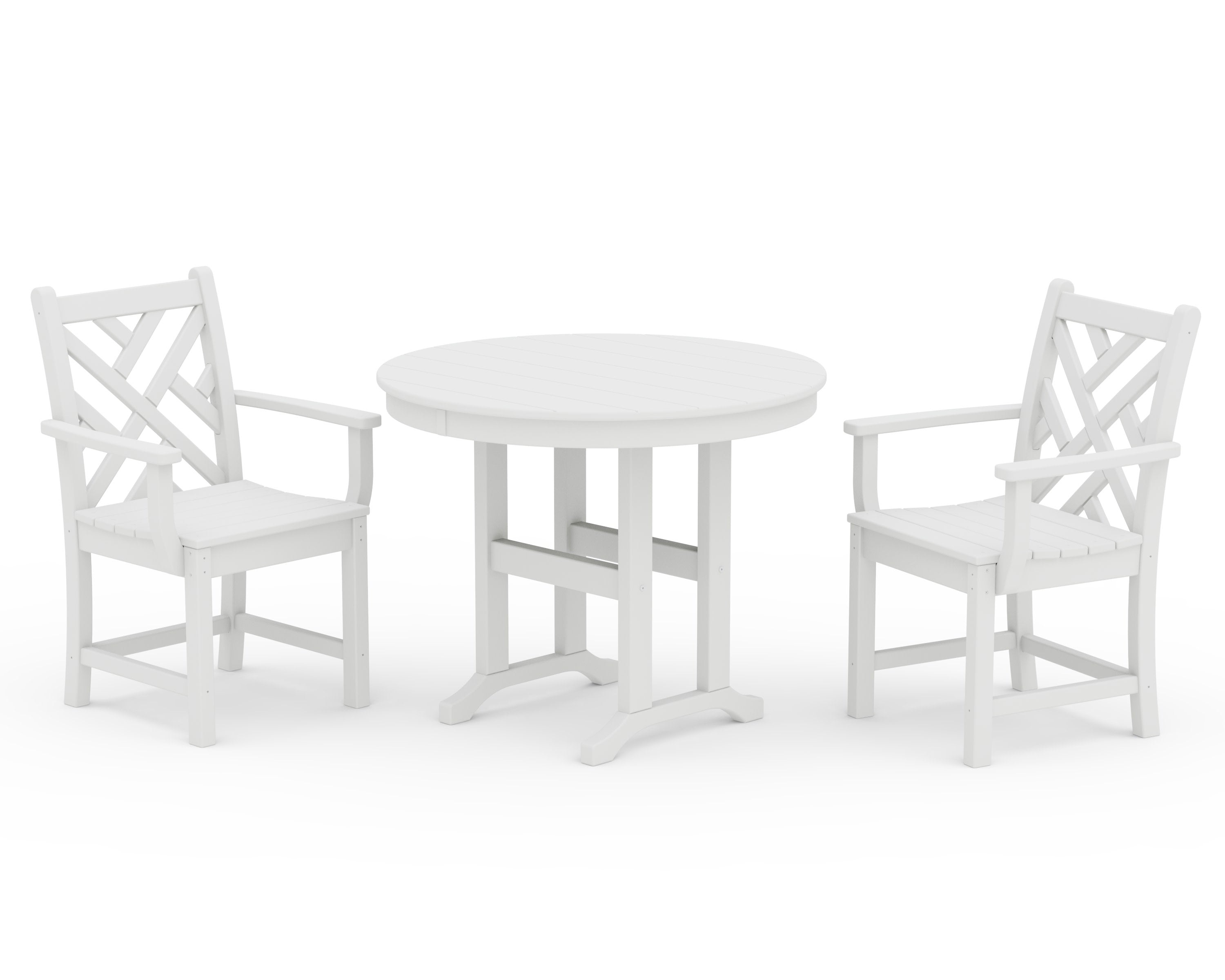 Chippendale 3-Piece Round Dining Set in White