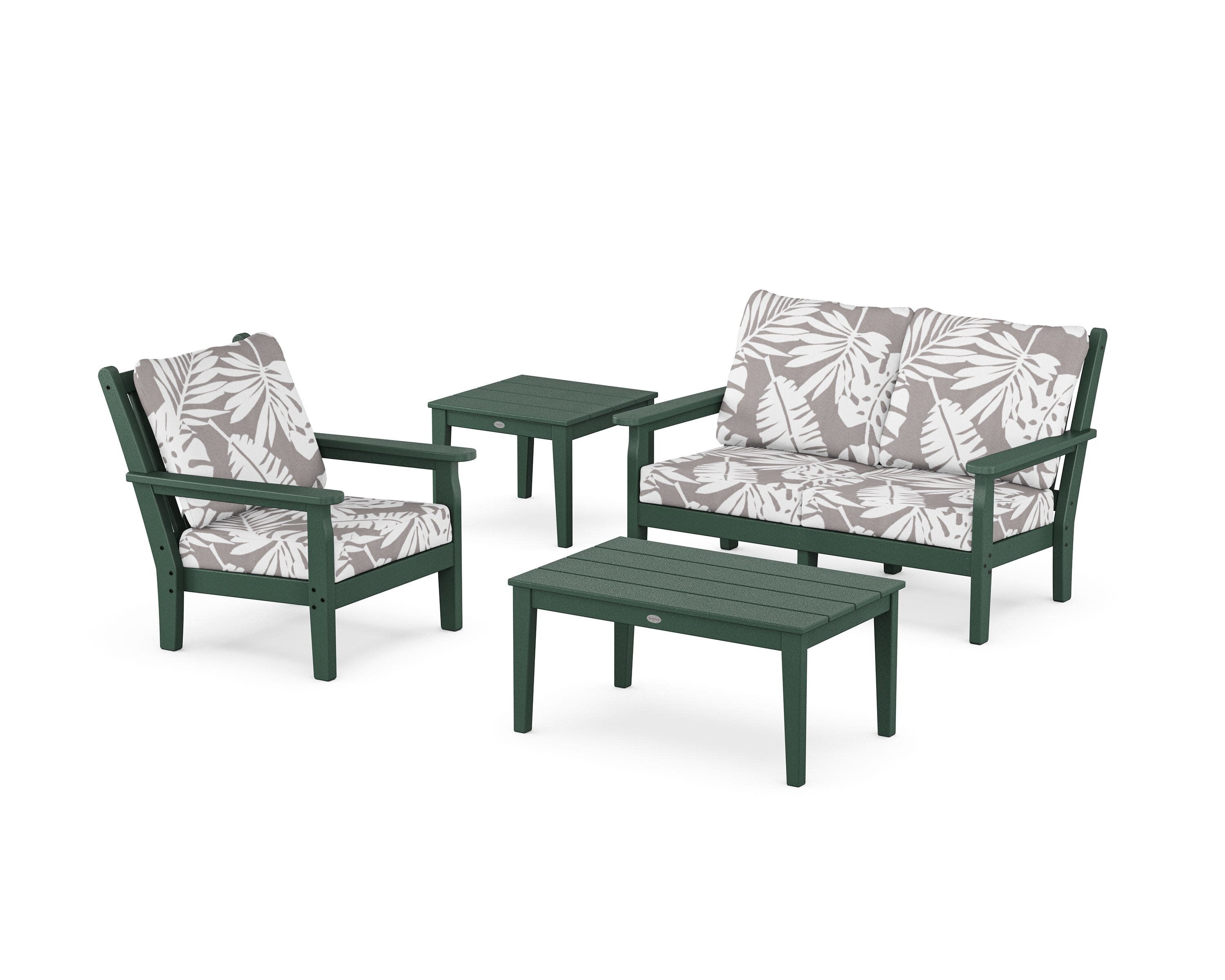 Chippendale 4-Piece Deep Seating Set in Green / Leaf Grey Mist