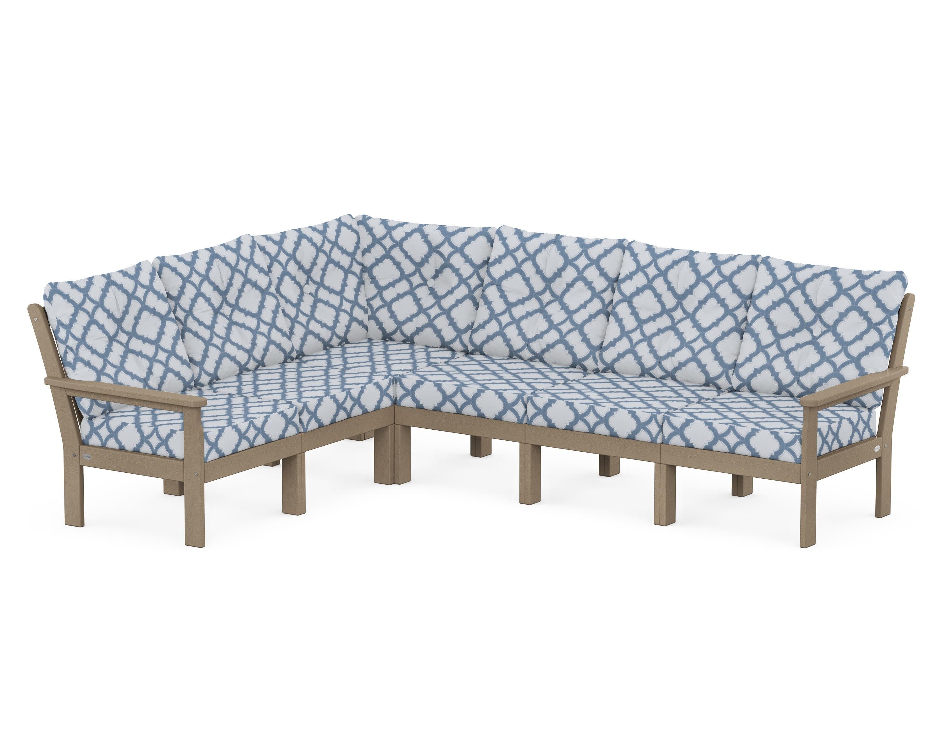 Vineyard 6-Piece Sectional in Vintage Sahara / Trellis Sky Blue