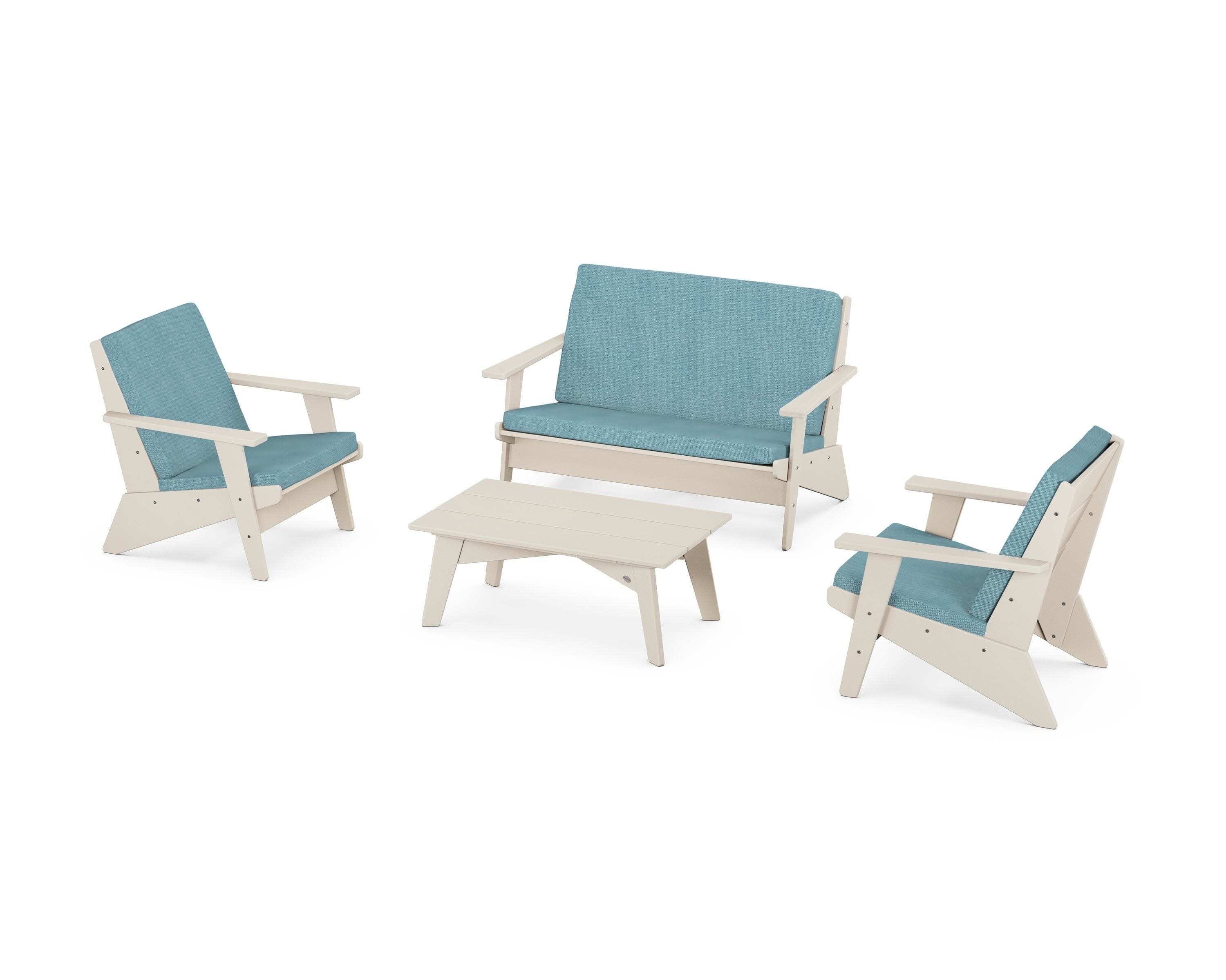 Riviera Modern Lounge 4-Piece Set in Sand / Lattice Sky Blue