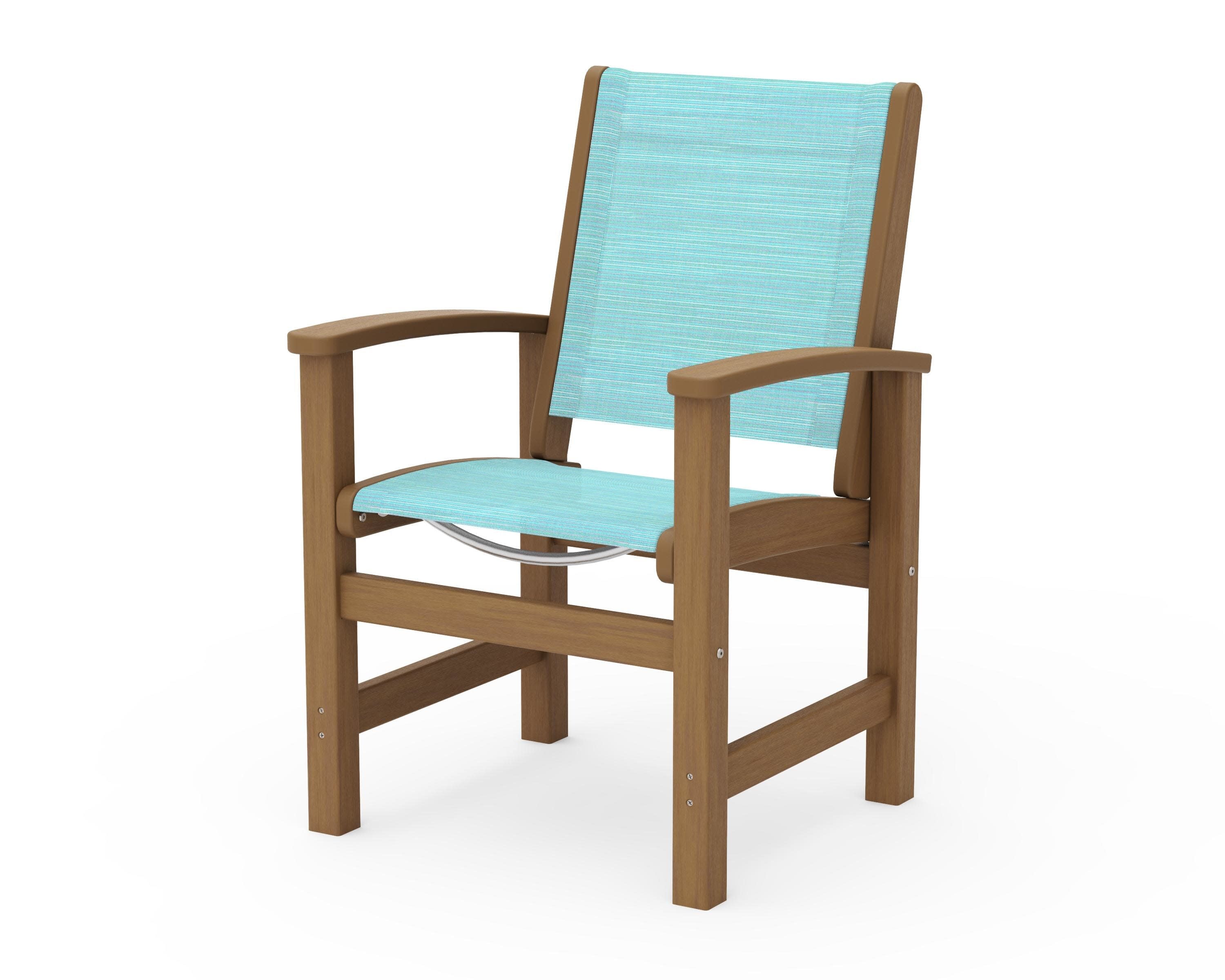 Coastal Dining Chair in Natural / Dupioni Aquamarine Sling