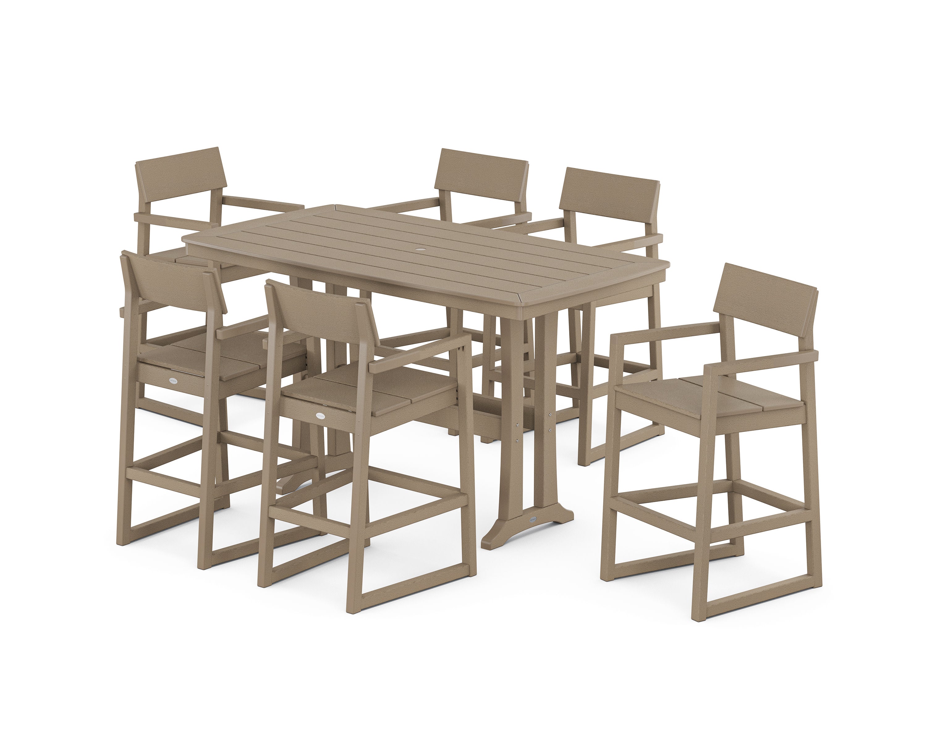 EDGE Arm Chair 7-Piece Bar Set with Trestle Legs in Vintage Sahara