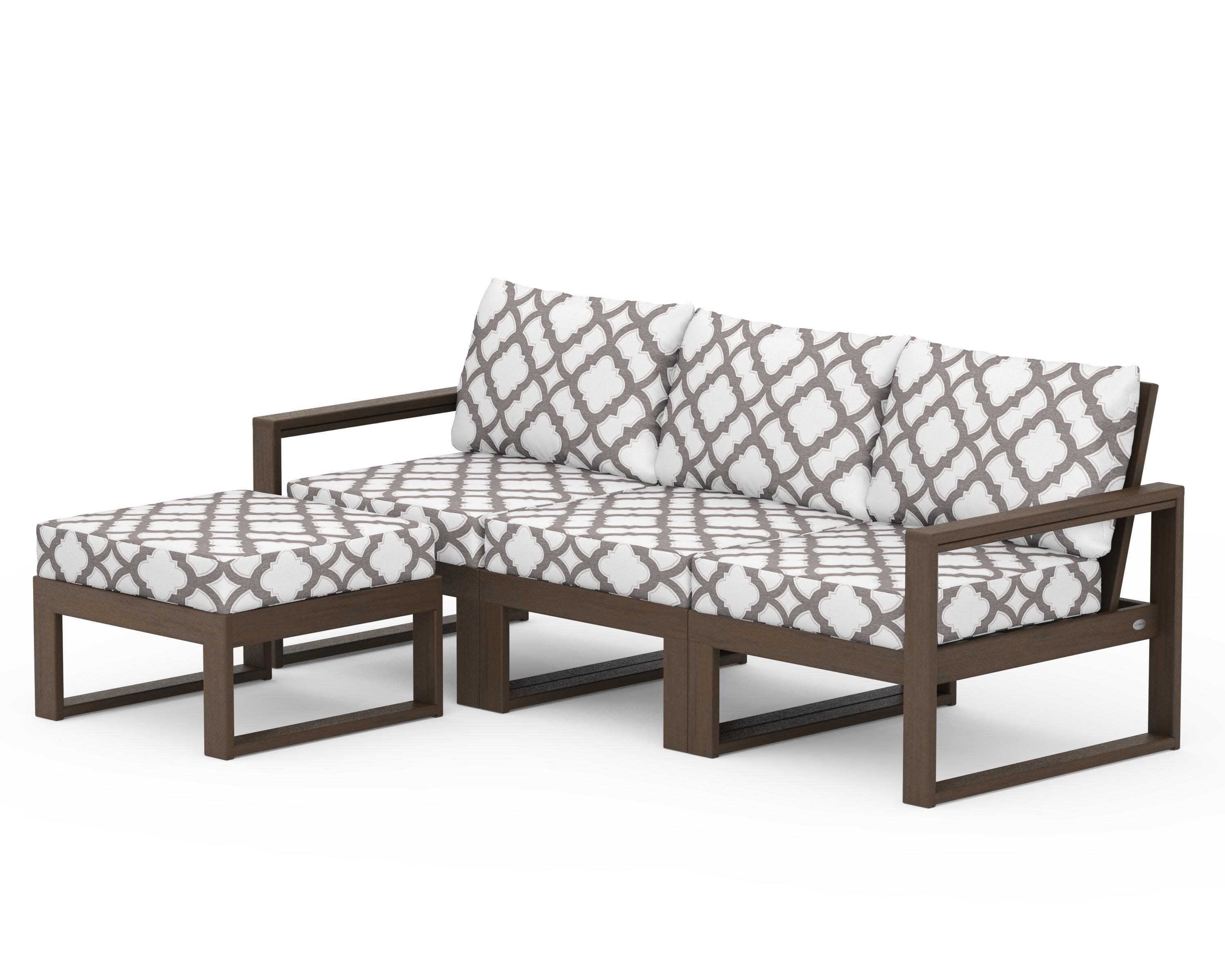 EDGE 4-Piece Modular Deep Seating Set with Ottoman in Kona / Trellis Grey Mist