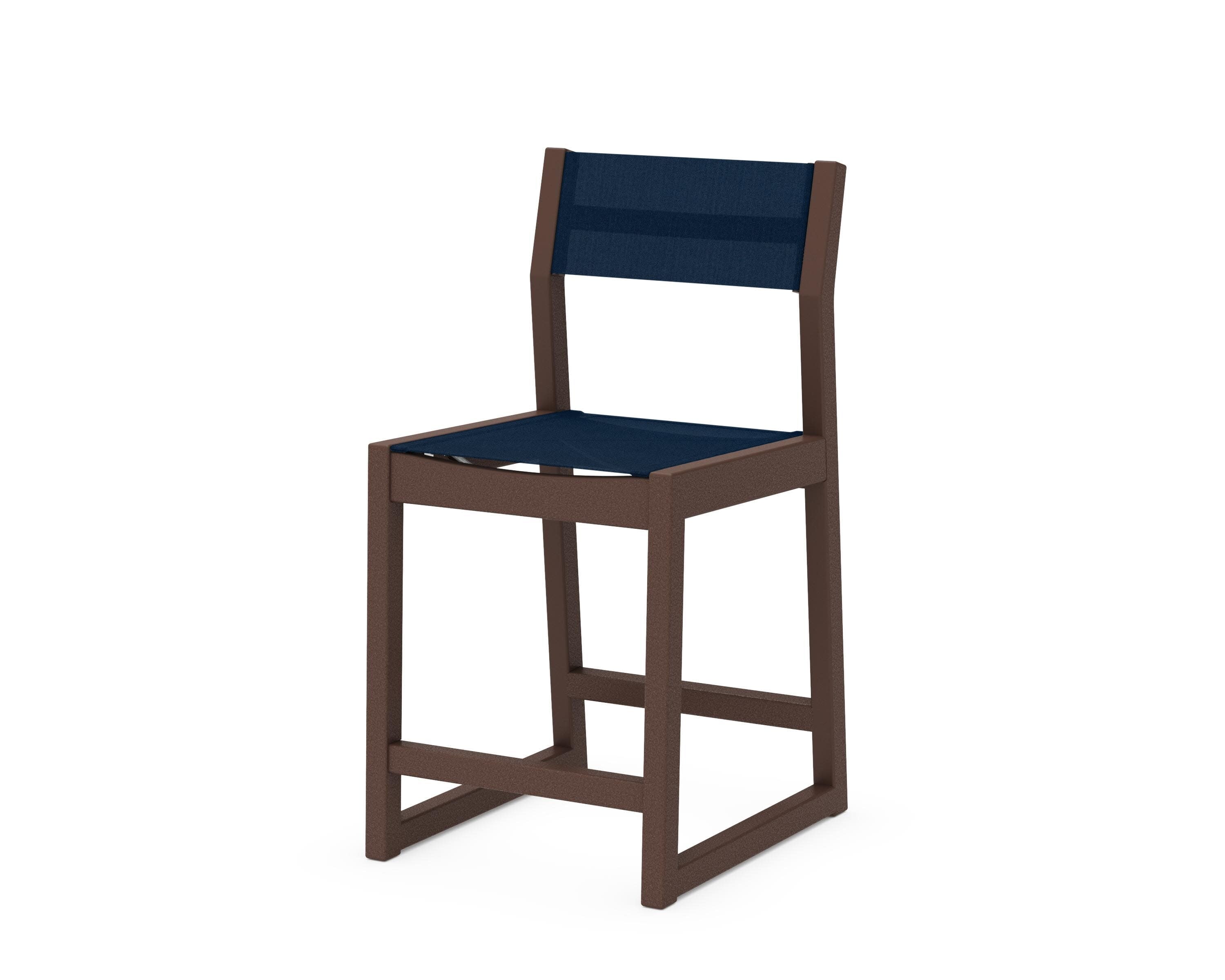 EDGE Sling Counter Side Chair in Mahogany / Navy Blue Sling