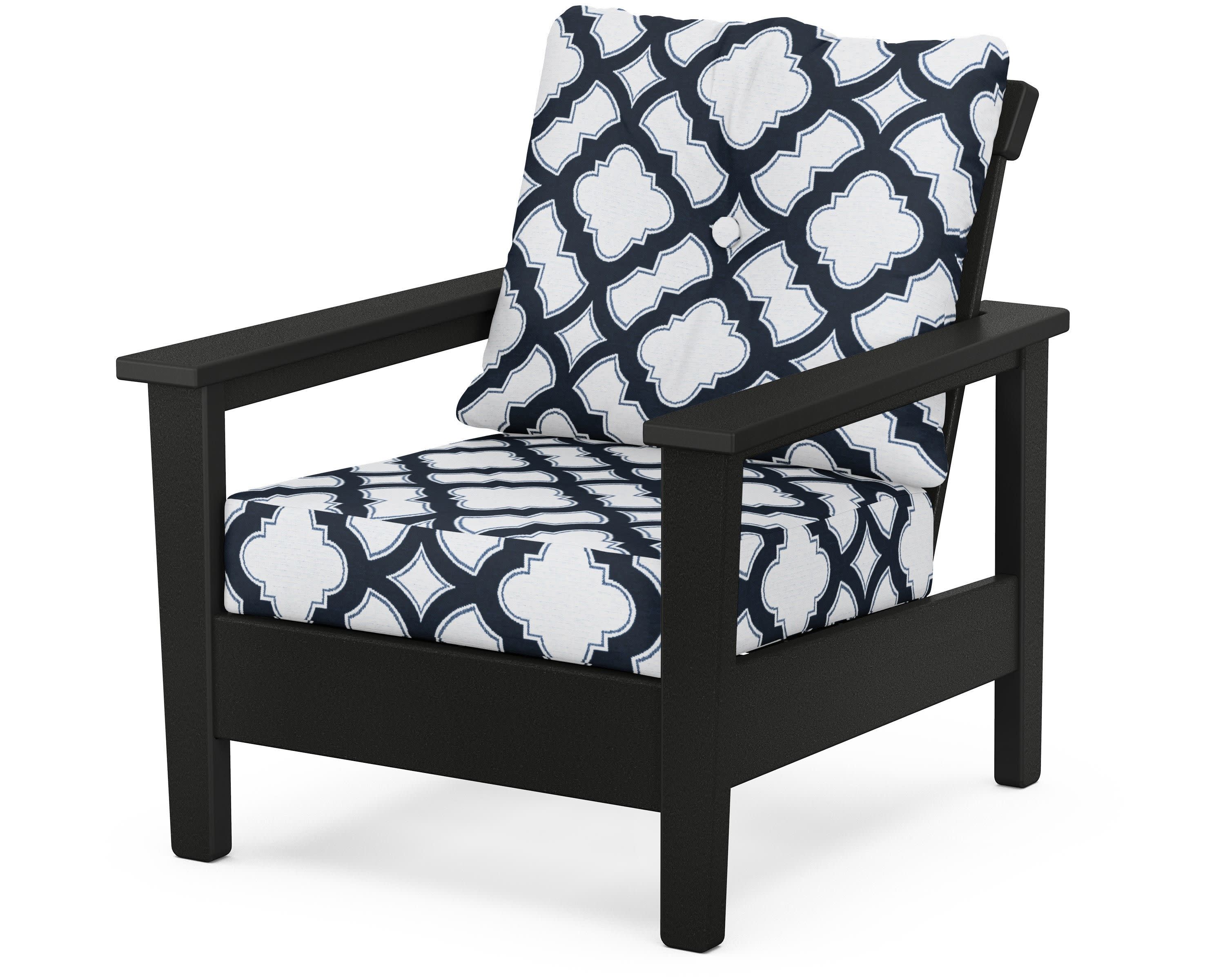 Prescott Deep Seating Chair in Black / Trellis Marine Indigo