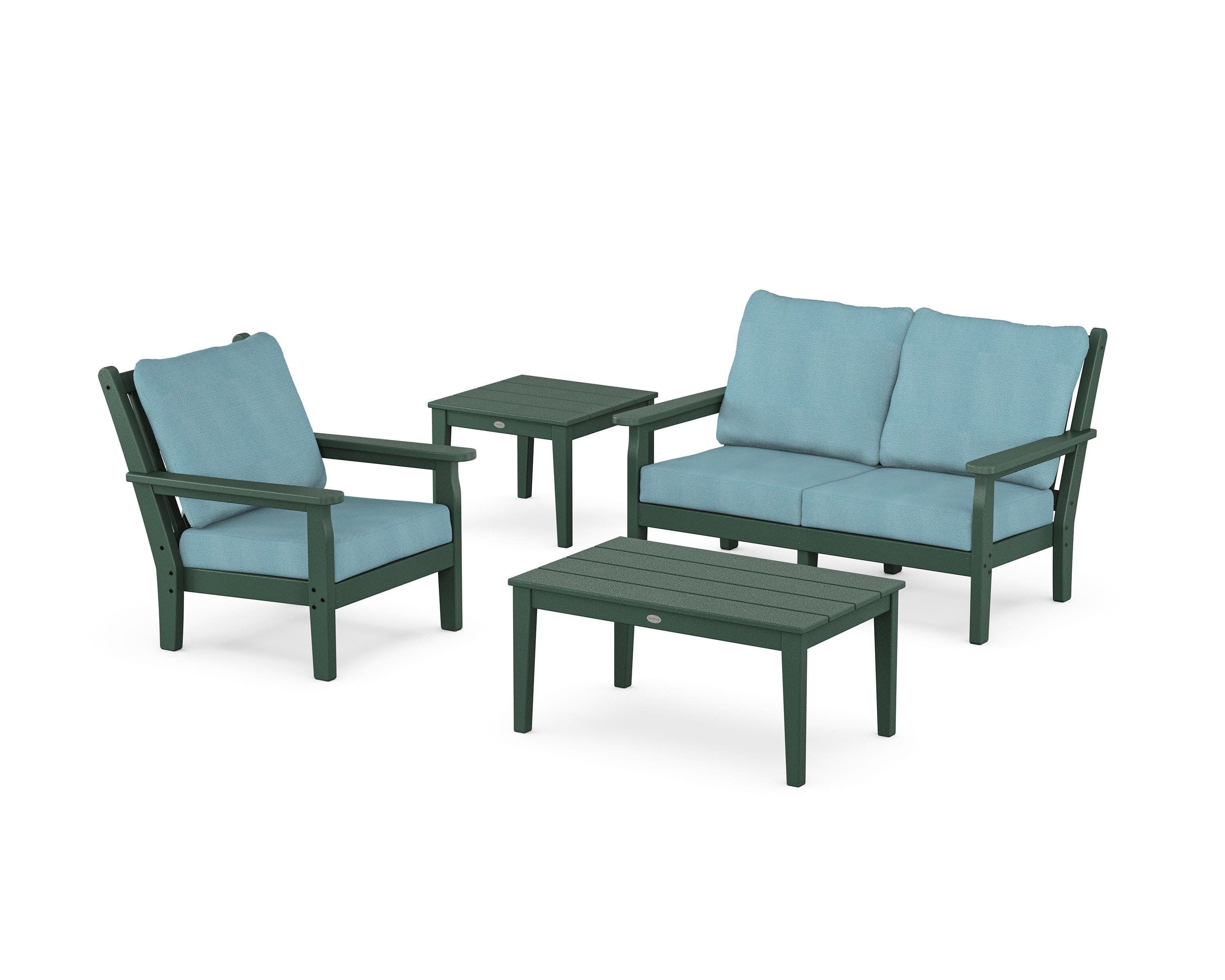 Chippendale 4-Piece Deep Seating Set in Green / Lattice Sky Blue