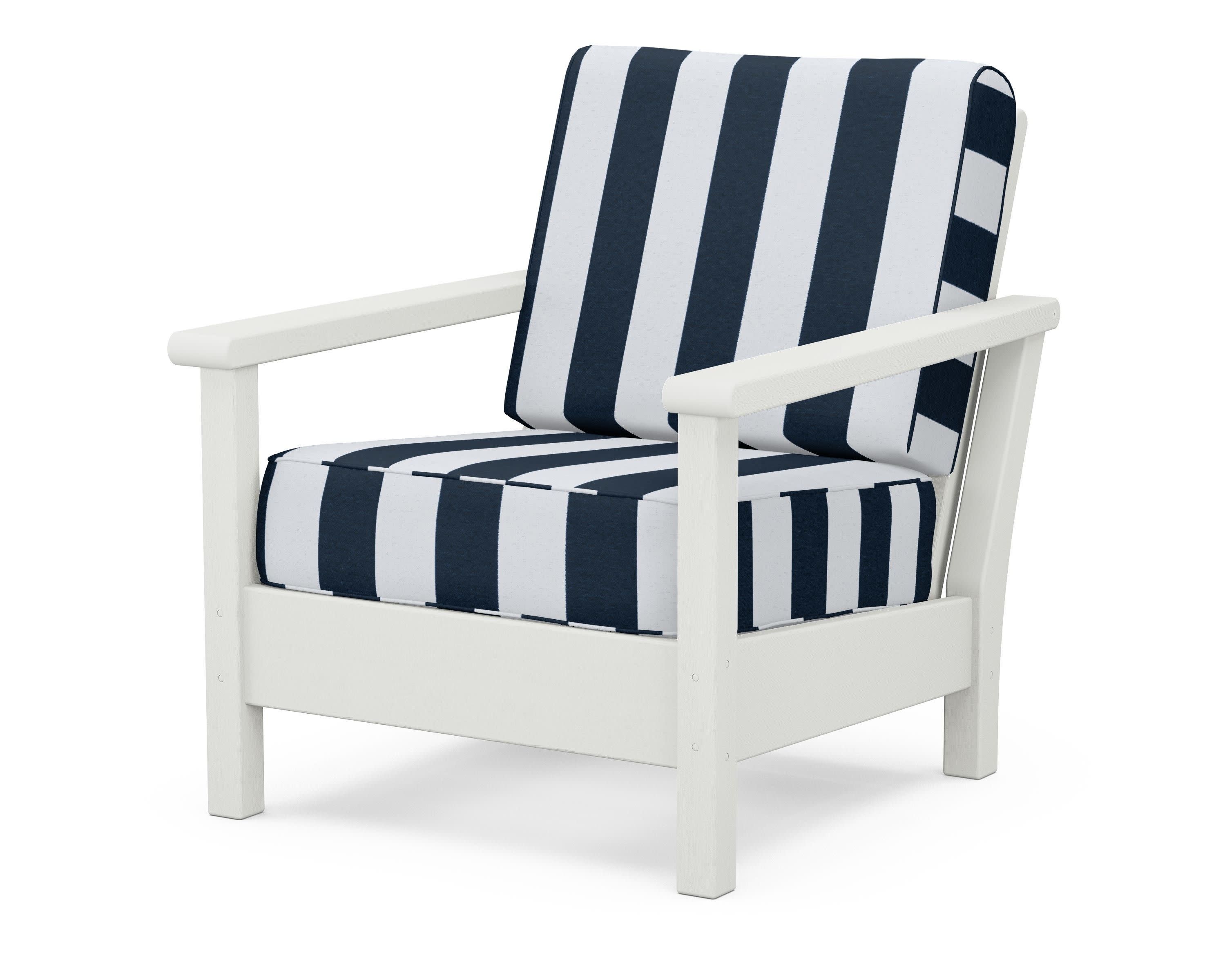 Harbour Deep Seating Chair in Vintage White / Cabana Stripe Marine Indigo