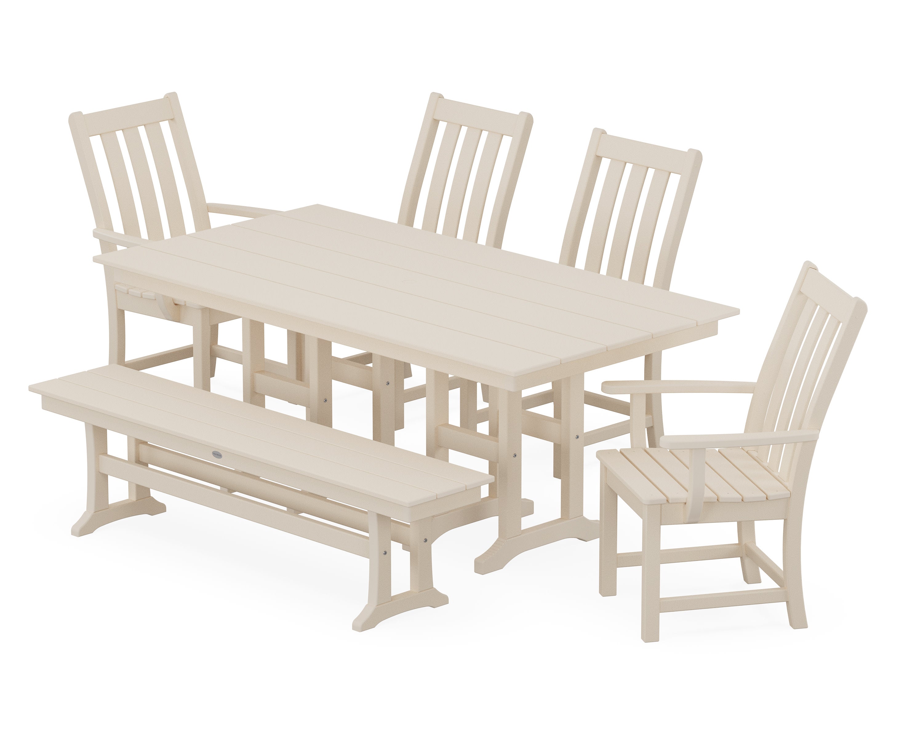 Vineyard 6-Piece Farmhouse Dining Set with Bench in Sand