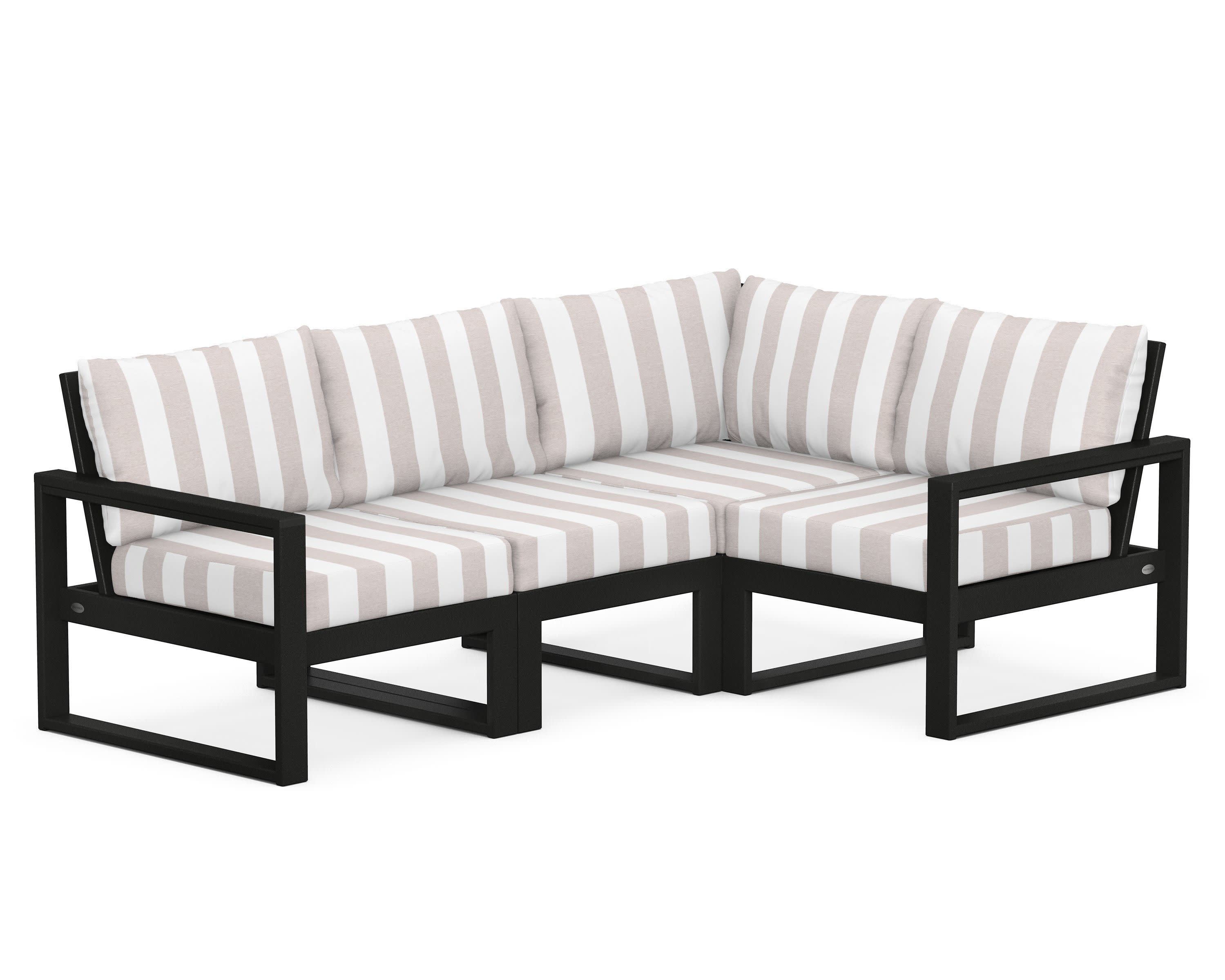 EDGE 4-Piece Modular Deep Seating Set in Black / Cabana Stripe Dune Burlap
