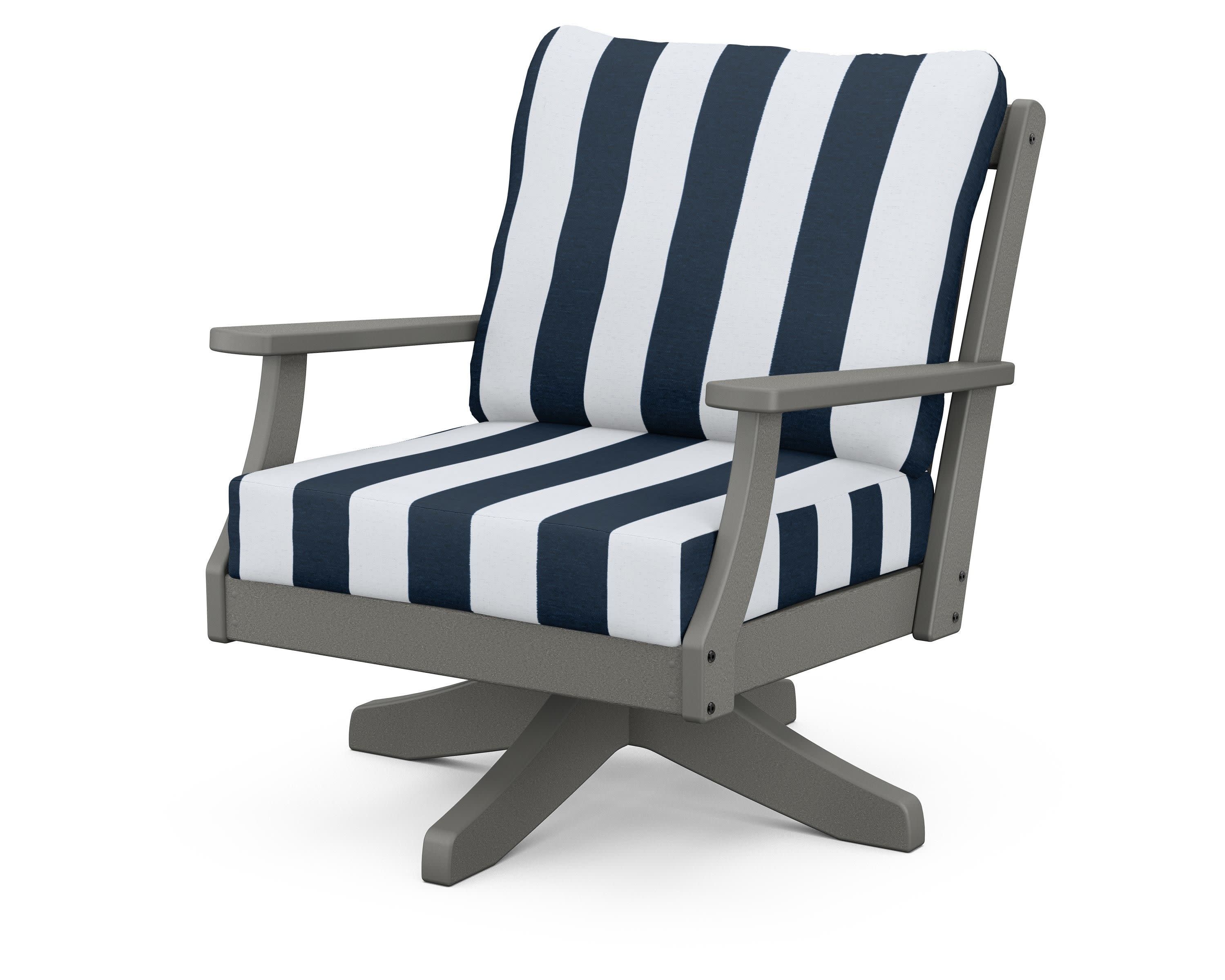 Braxton Deep Seating Swivel Chair in Slate Grey / Cabana Stripe Marine Indigo