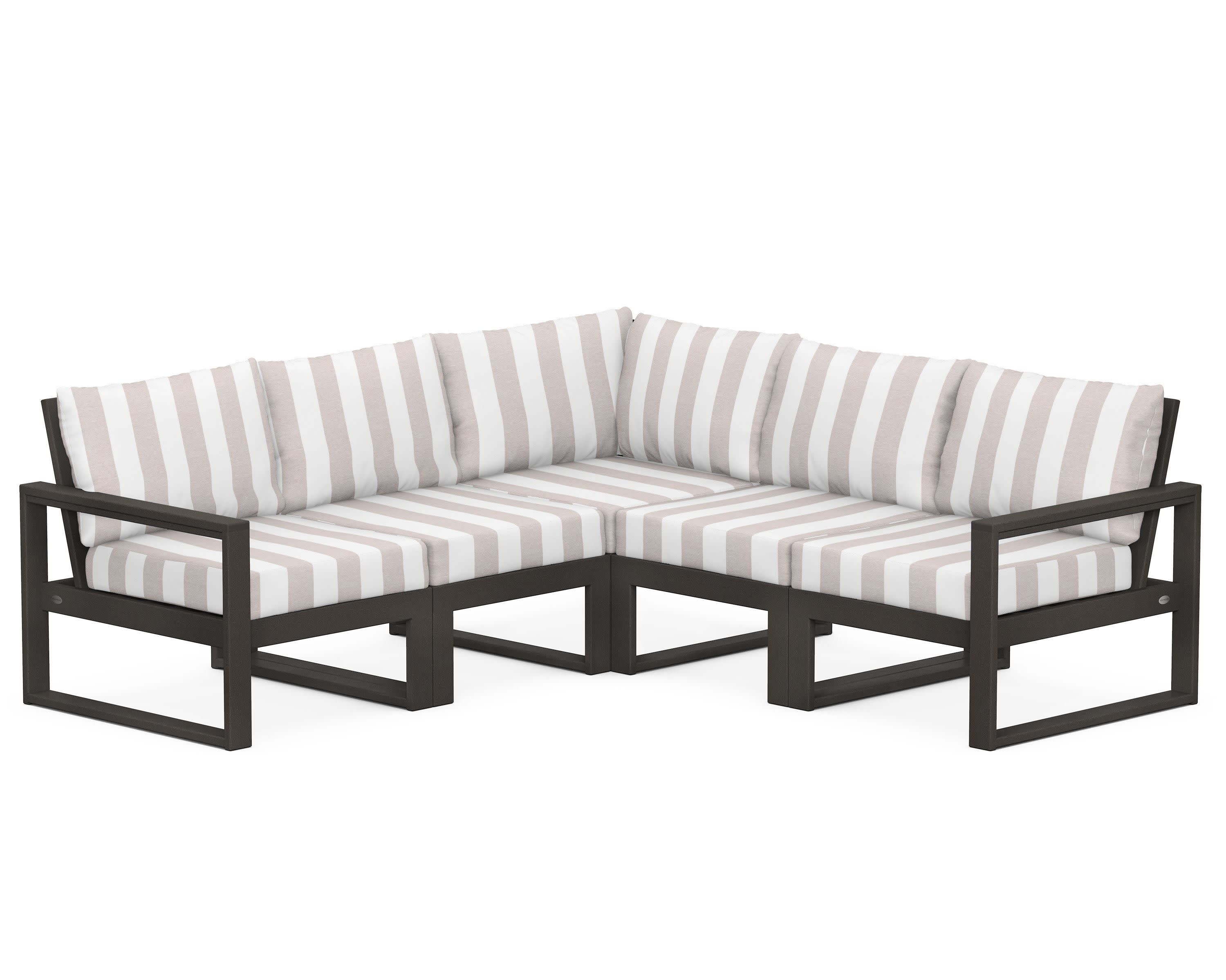 EDGE 5-Piece Modular Deep Seating Set in Vintage Coffee / Cabana Stripe Dune Burlap