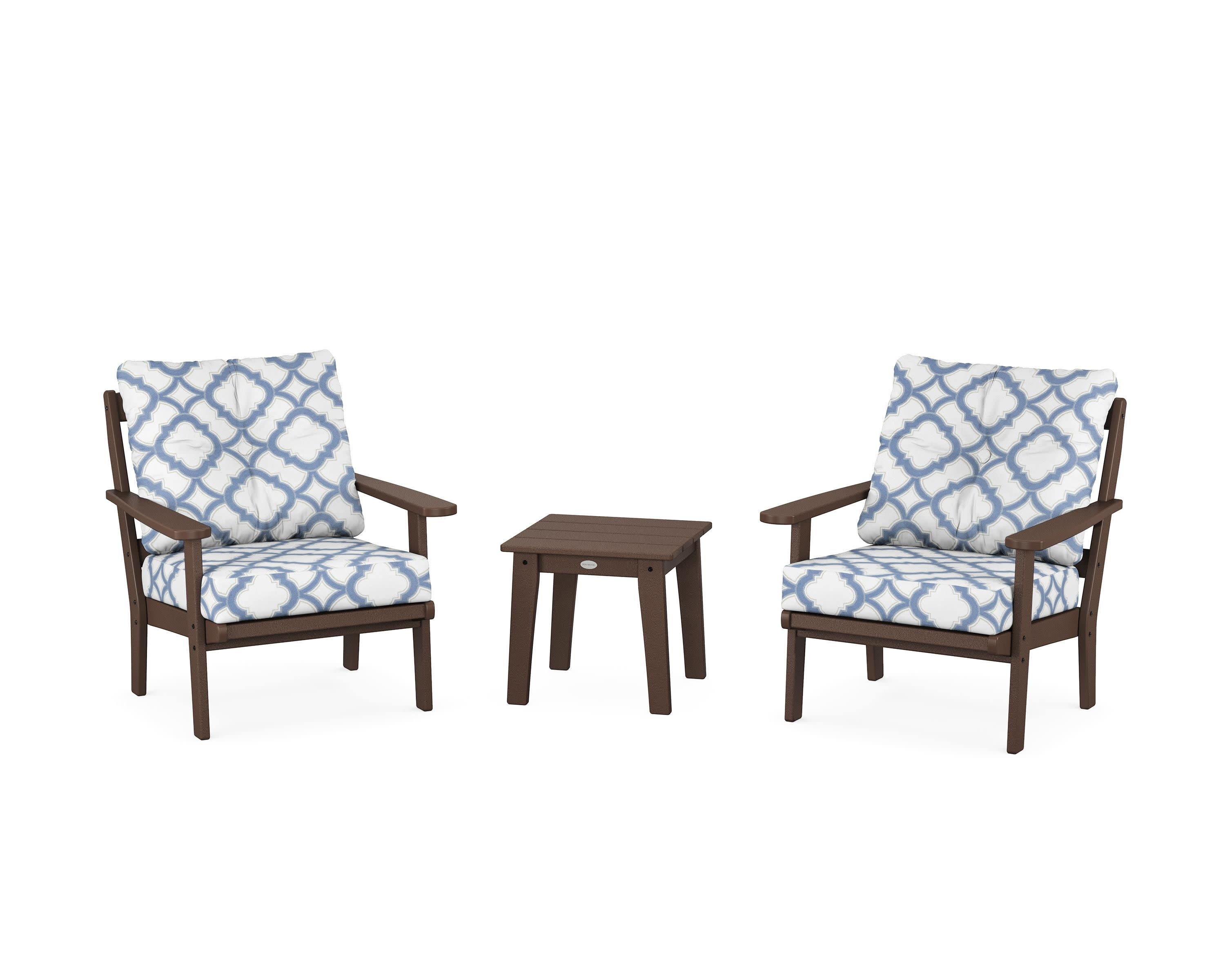 Mission 3-Piece Deep Seating Set in Mahogany / Trellis Sky Blue