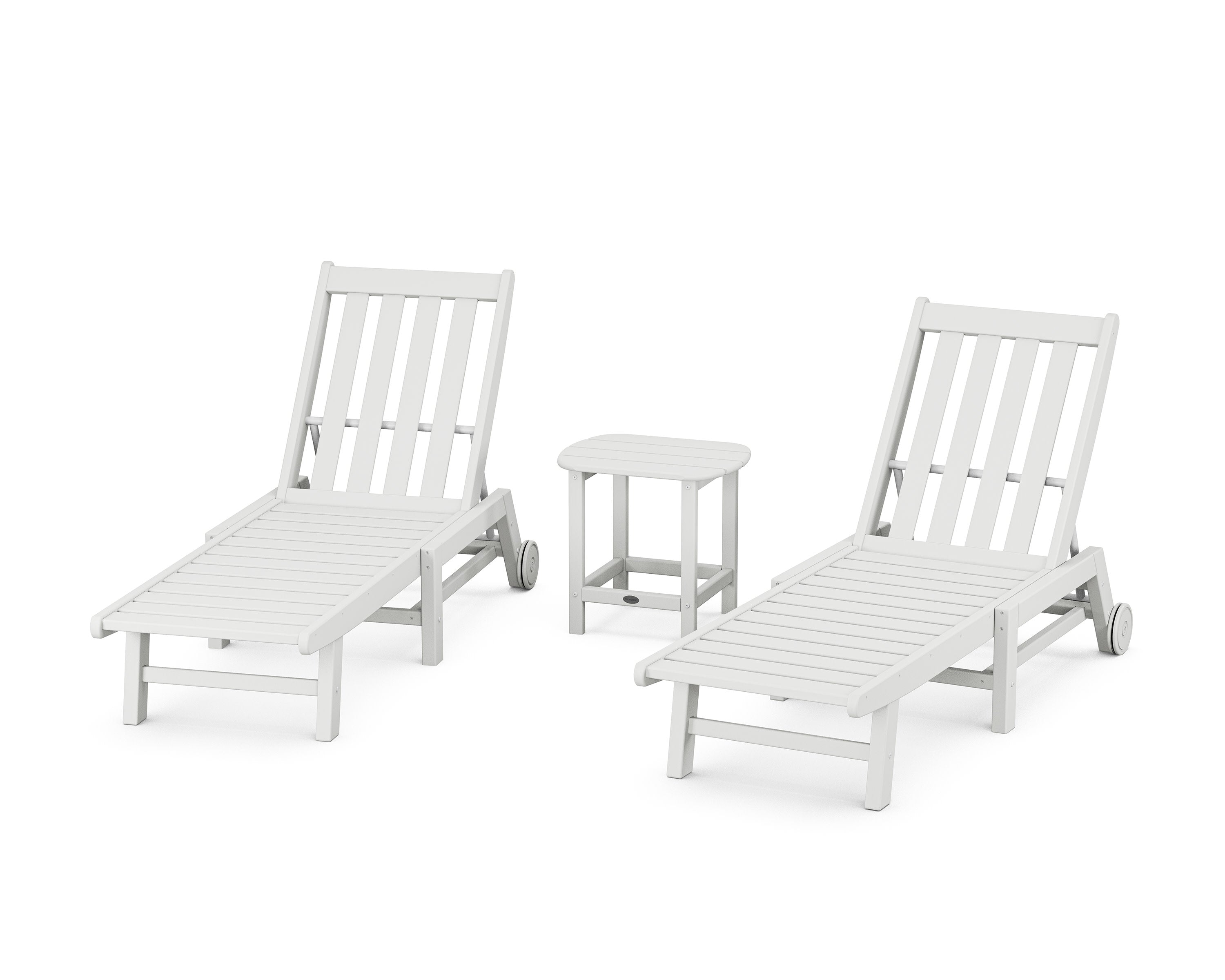 Vineyard 3-Piece Chaise with Wheels Set in White