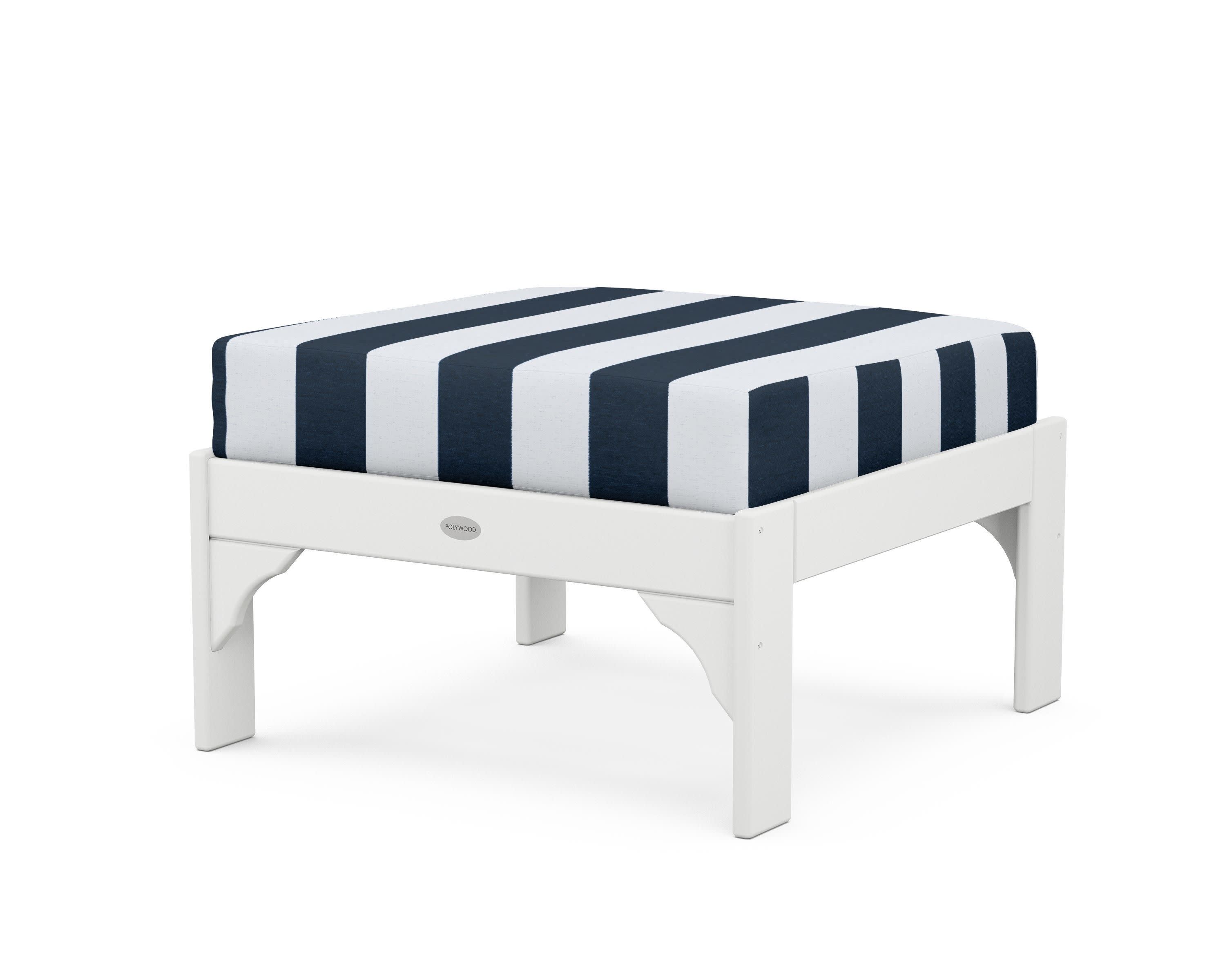 Vineyard Deep Seating Ottoman in White / Cabana Stripe Marine Indigo