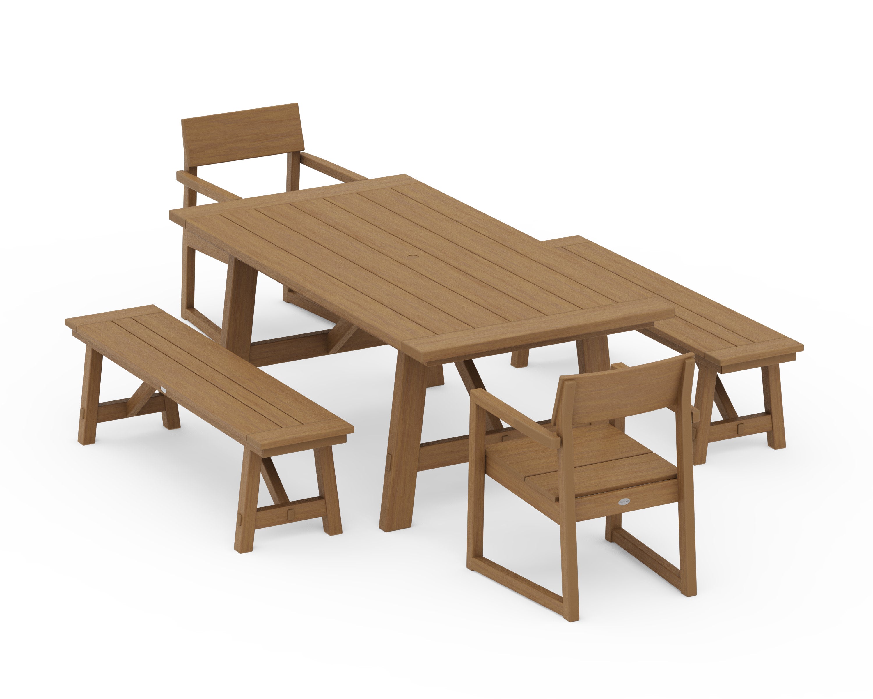 EDGE 5-Piece Rustic Farmhouse Dining Set With Benches in Natural