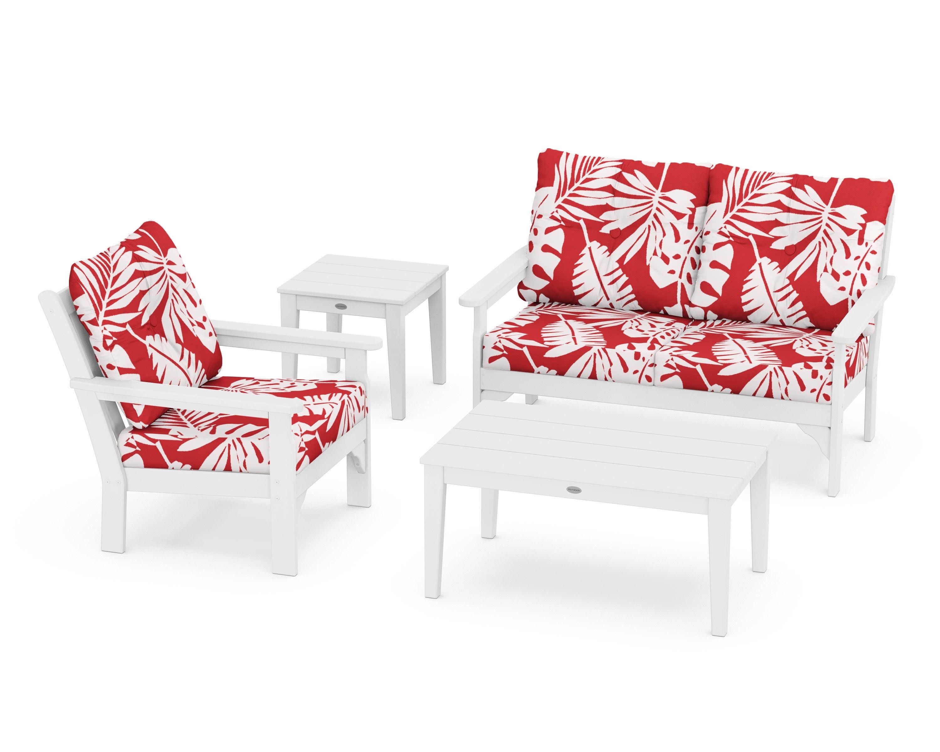 Vineyard 4-Piece Deep Seating Set in White / Leaf Crimson