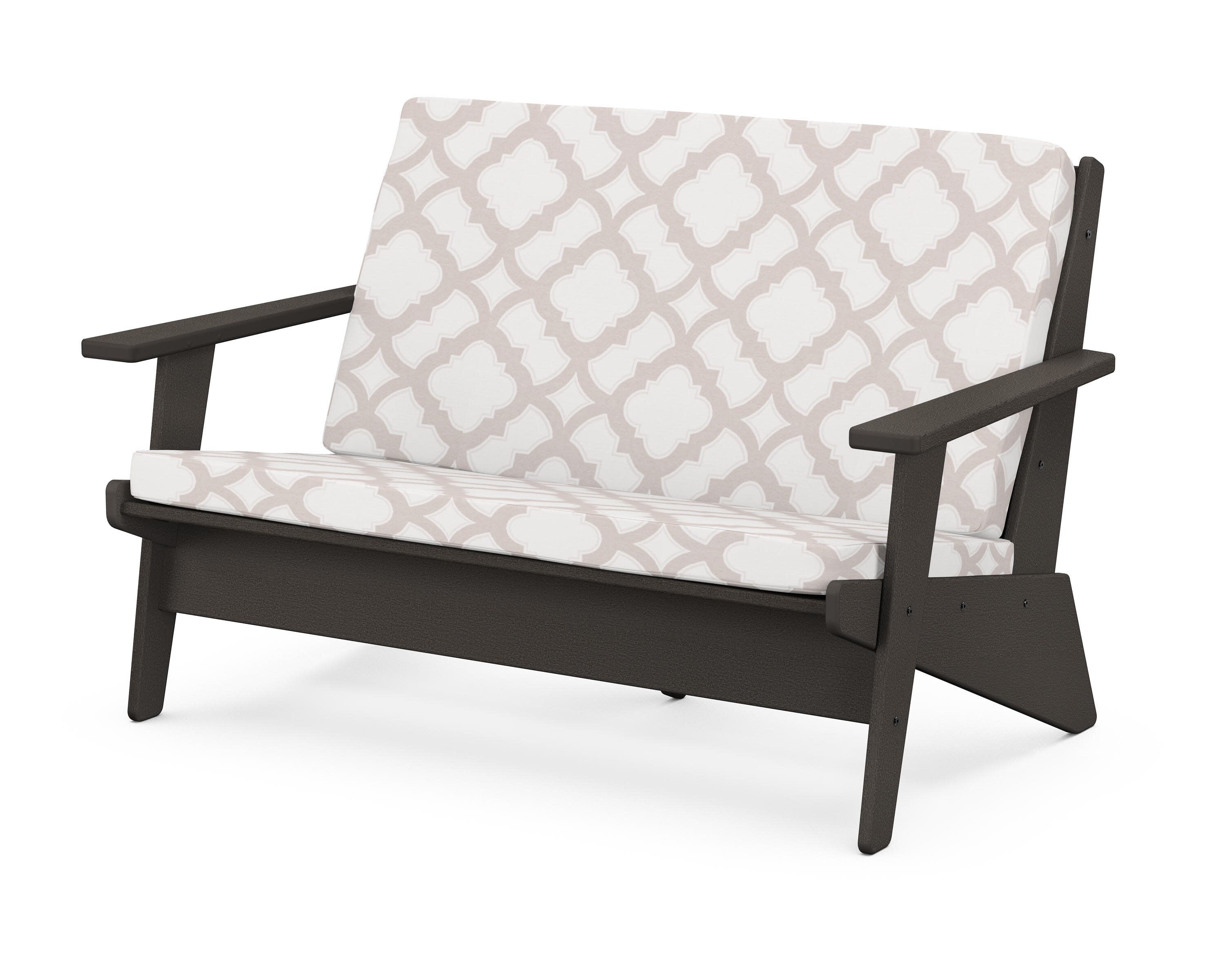 Riviera Modern Lounge Loveseat in Vintage Coffee / Trellis Dune Burlap